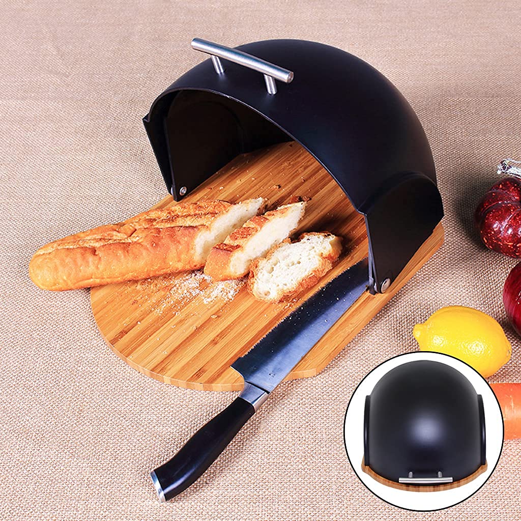 Bread Storage Container with Rolling Top Lid - Helmet Style Kitchen Food Storage Box for Pastries, Pancakes, Bread (Black) | Perfect for Countertop Organization & Fresh Food Keeping