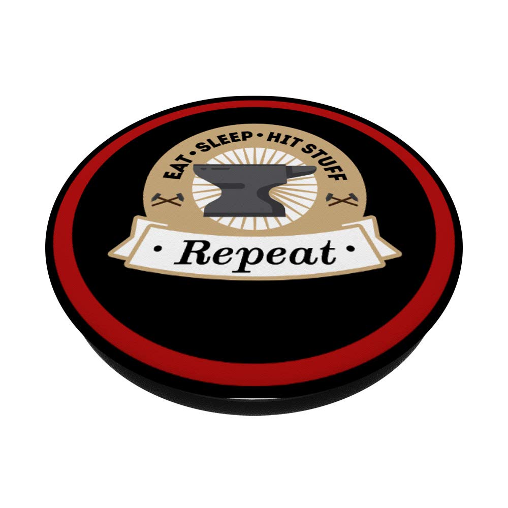 Blacksmith Anvil PopSockets PopGrip - Swappable Phone Grip for iPhone & Android | Eat Sleep Hit Stuff Repeat Design | Perfect for Gaming, Workouts & Daily Use