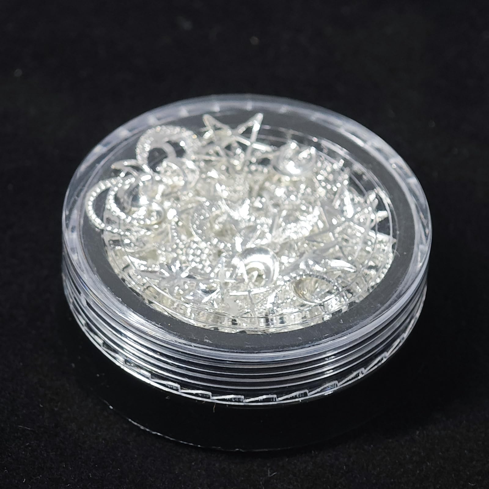 HYWWPFLA Silver 3D Nail Charms - Mixed Size Star & Moon Metal Studs for DIY Nail Art | Manicure Decoration Accessories | Perfect for Nail Salons, Home Manicures & Creative Nail Designs