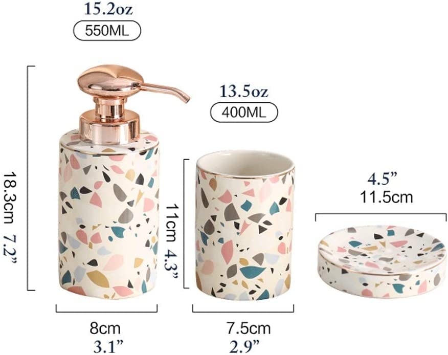 Premium 4-Piece Ceramic Bathroom Accessories Set - Soap Dispenser, Soap Dish & 18.6oz Lotion Pump - Elegant Bathroom Decor for Modern Homes, Spa-Like Luxury for Master Bath & Guest Bathrooms