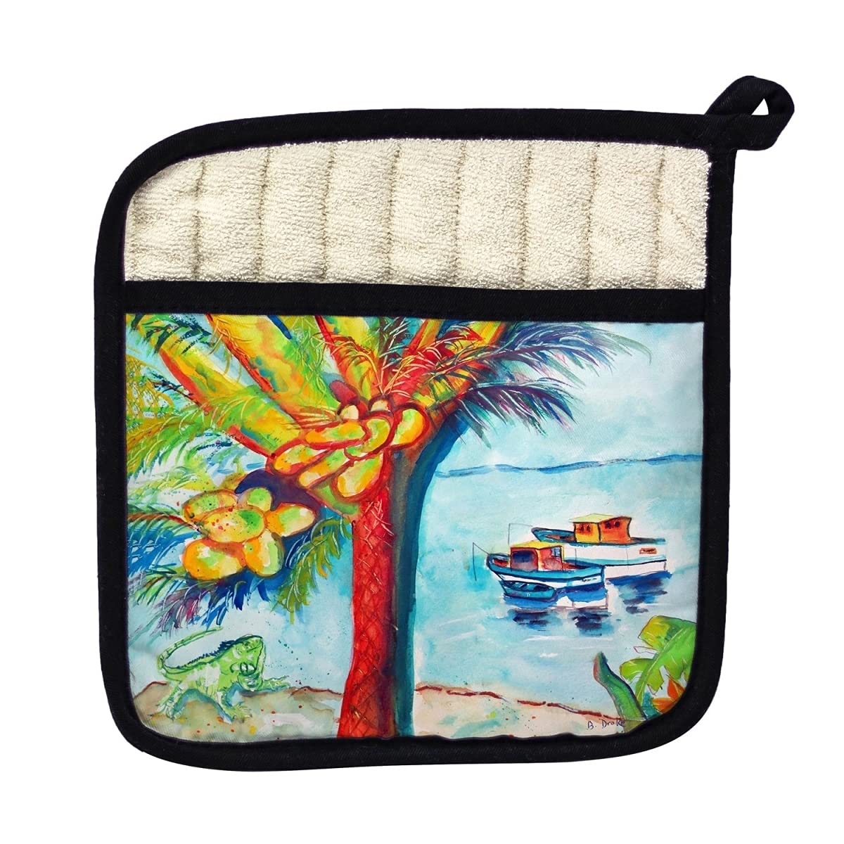 Betsy Drake PT440 Cocoa Nuts & Boats Heat Resistant Pot Holder - Perfect for Kitchen, Baking, and Cooking Use