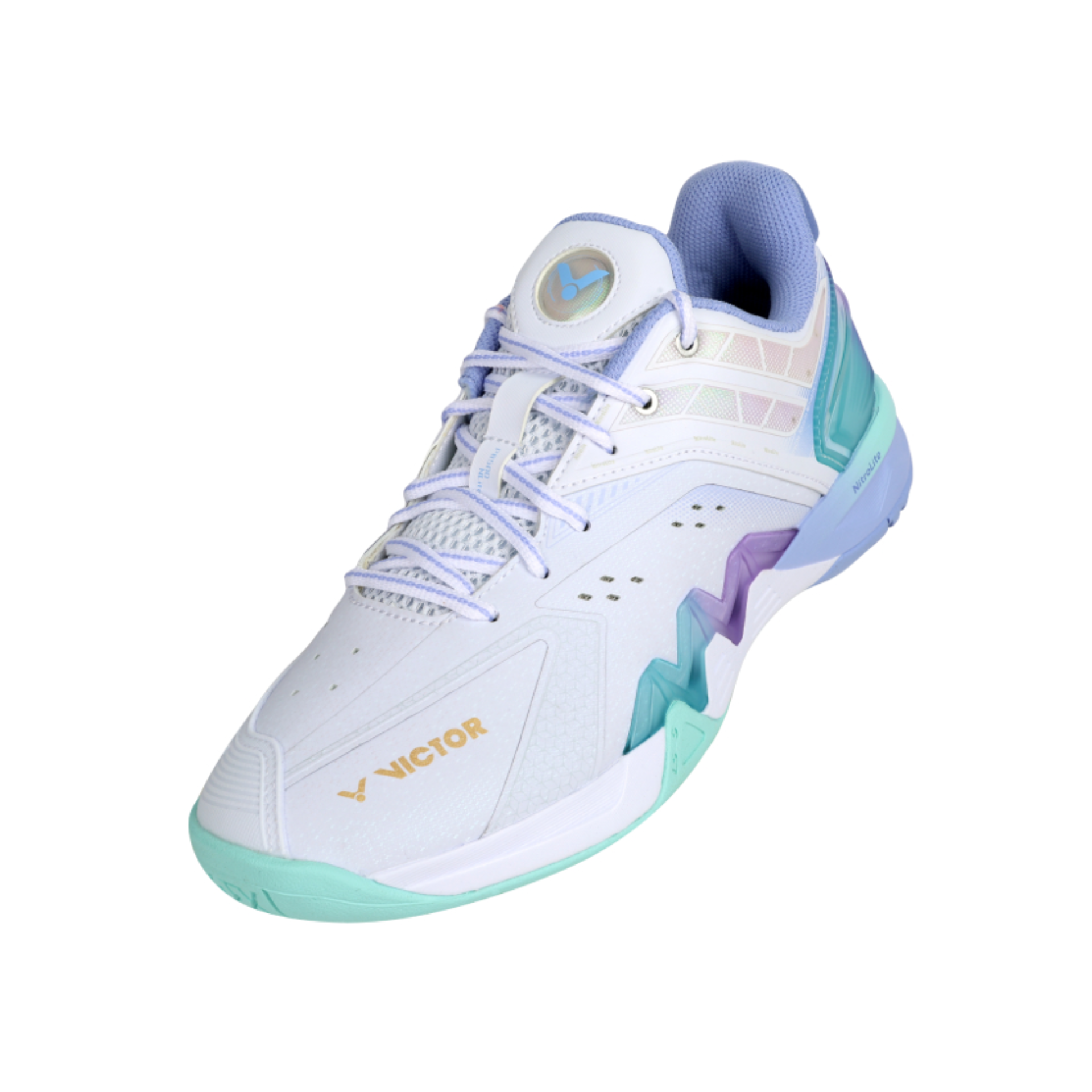 Victor P8500NLITE AT Badminton Shoes for Men & Women - Lightweight Non-Marking Indoor Court Shoes with Cushioning - Brilliant White/Blue Violet - Perfect for Badminton, Tennis, Squash & Indoor Sports