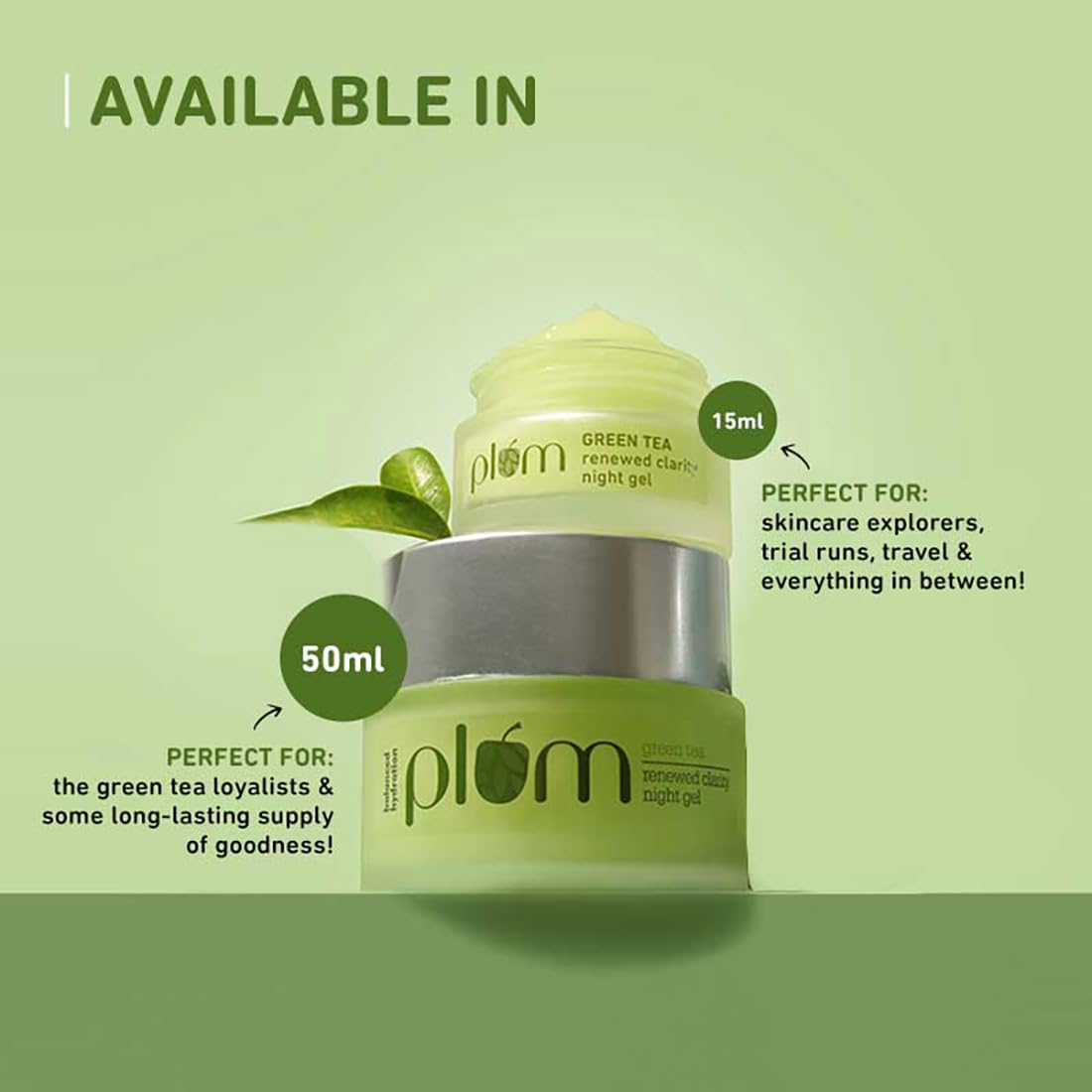 Plum Green Tea Renewed Clarity Night Gel Mini - Hydrating & Acne-Fighting Face Moisturizer for Oily Skin | Lightweight, Quick-Absorbing, Non-Sticky Vegan Gel | Perfect for Nighttime Skincare Routine & Travel