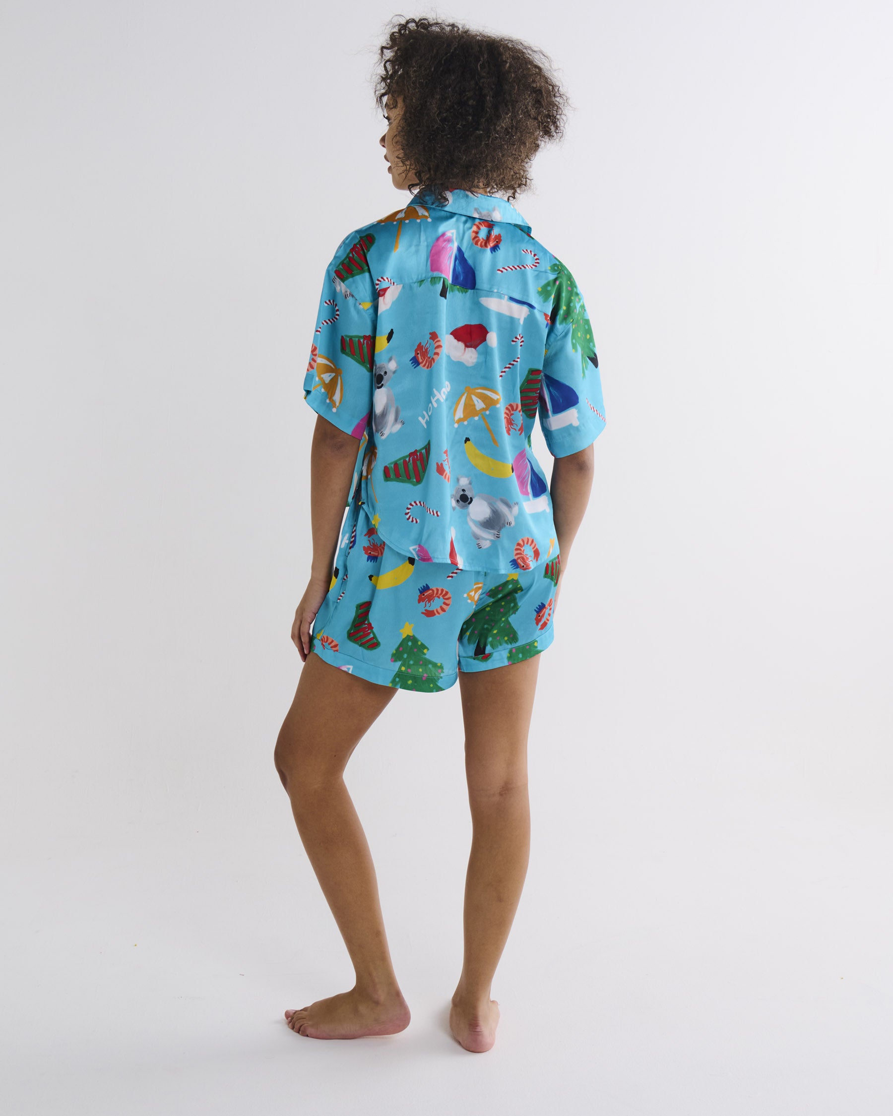 Christmas Icons Teen Eco-Friendly Satin Short Sleeve Pajama Set - Cozy Holiday Sleepwear for Girls, Festive Matching PJs for Christmas Morning & Winter Nights