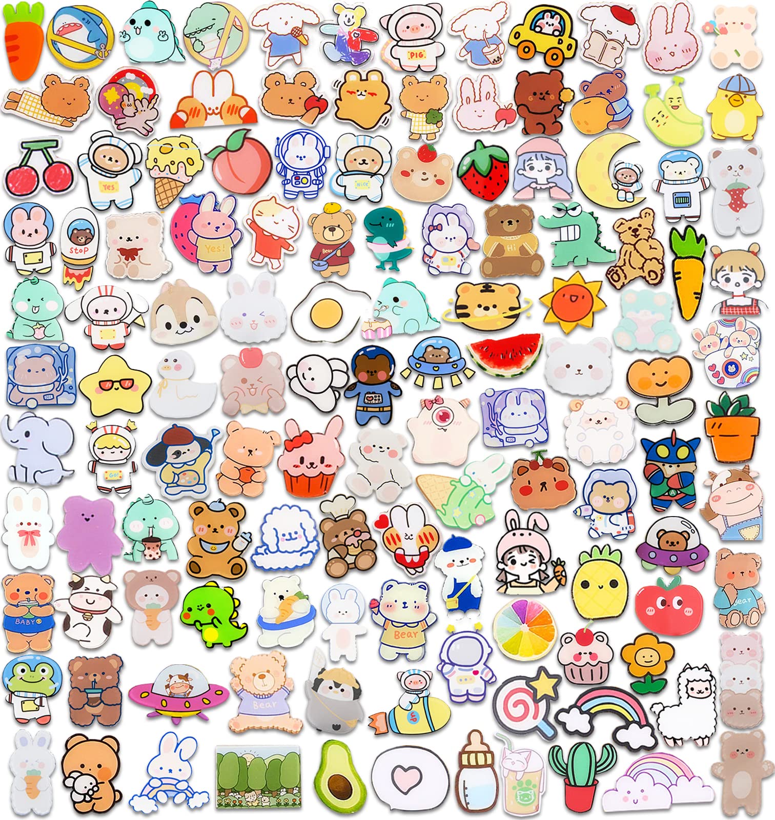 60/102 Pcs Cute Acrylic Brooch Pins - Kawaii Backpack Pins for Bags, Hoodies, Hats & Coats - Random Mixed Pack Aesthetic Accessories - Perfect Gifts for Girls & Teens - School, Travel & Fashion Styling