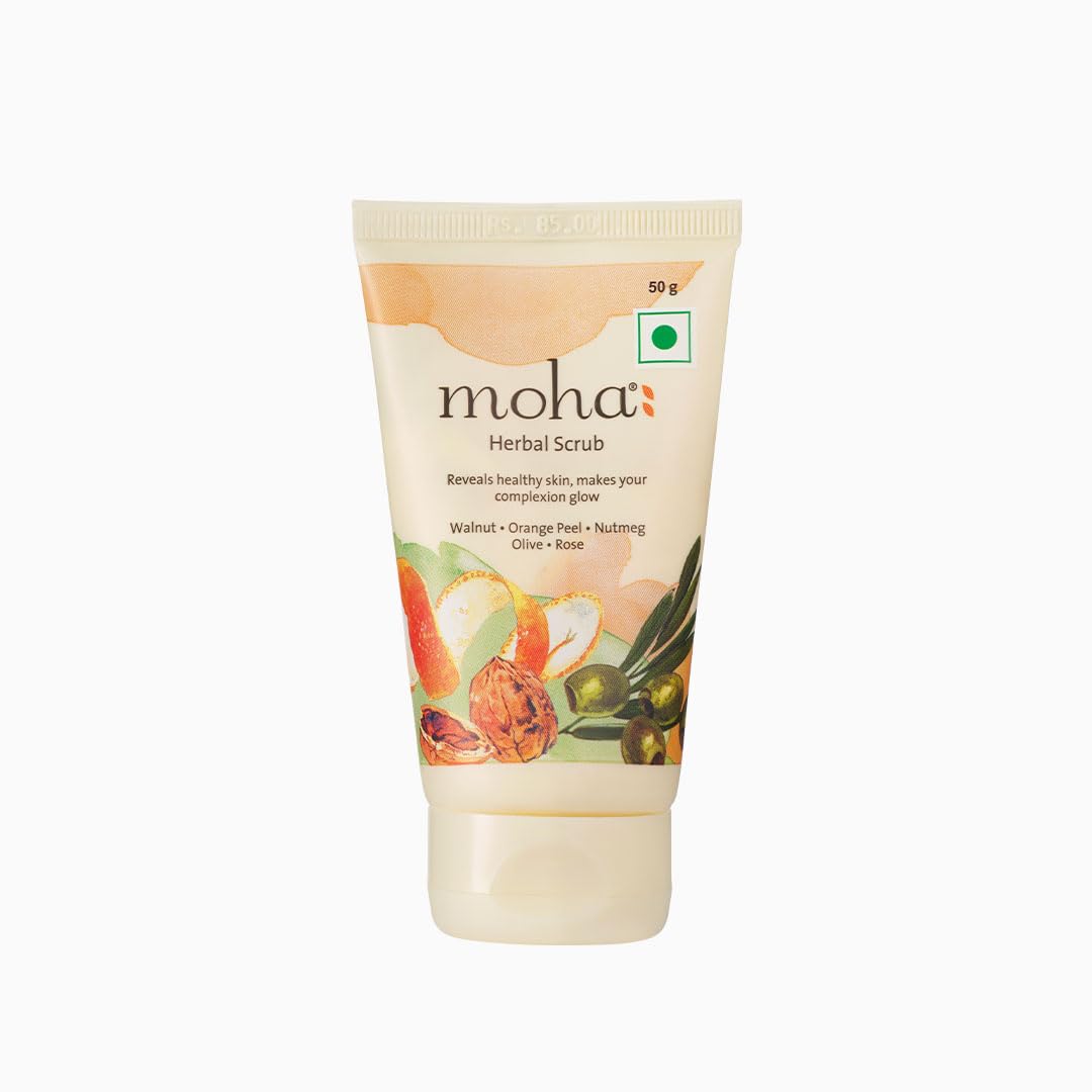 MOHA Herbal Face Scrub with Walnut, Orange Peel & Olive Oil - Natural Exfoliator for Skin Brightening & Gentle Cleansing - Suitable for All Skin Types - 50g (Pack of 1) - Perfect for Daily Skincare Routine & Glowing Complexion