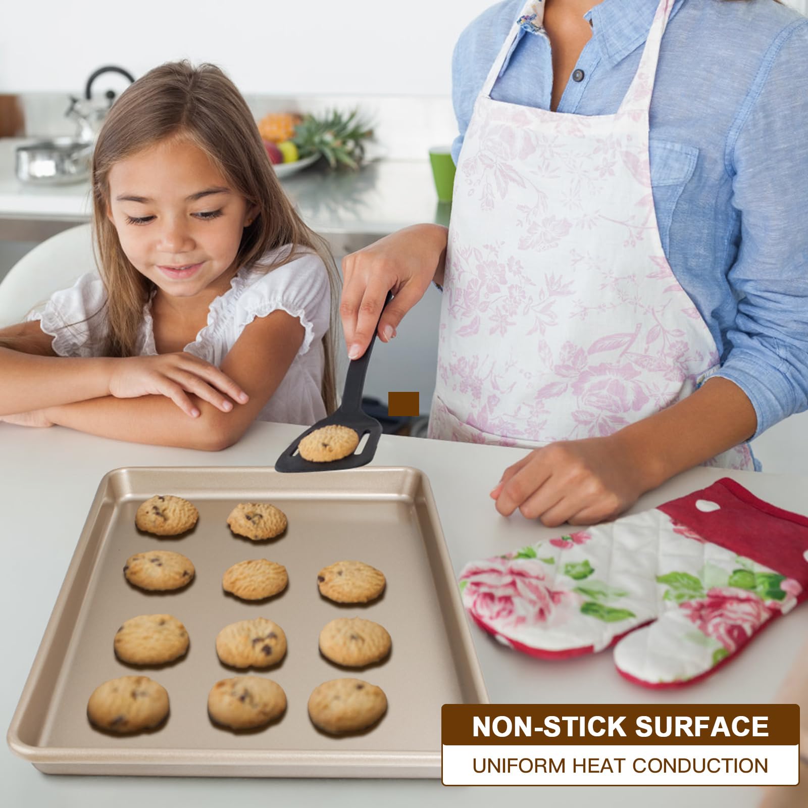 3-Piece Nonstick Baking Sheet Pan Set - Heavy Duty Cookie Sheets, Half/Quarter/Jelly Roll Pans for Toaster Oven - Commercial Grade, Easy Clean, Champagne Gold - Perfect for Baking Cookies, Roasting Veggies & Meal Prep