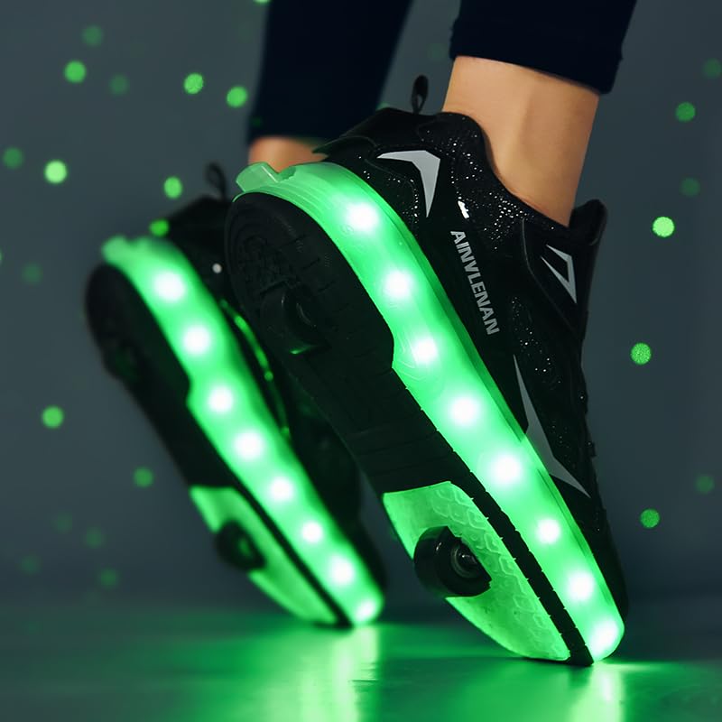 Ylllu Kids LED USB Rechargeable Roller Skate Shoes with Light Up Wheels - Adjustable Light Up Sneakers for Boys & Girls - Perfect for Indoor & Outdoor Play, Birthday Gifts, and Night Skating Fun
