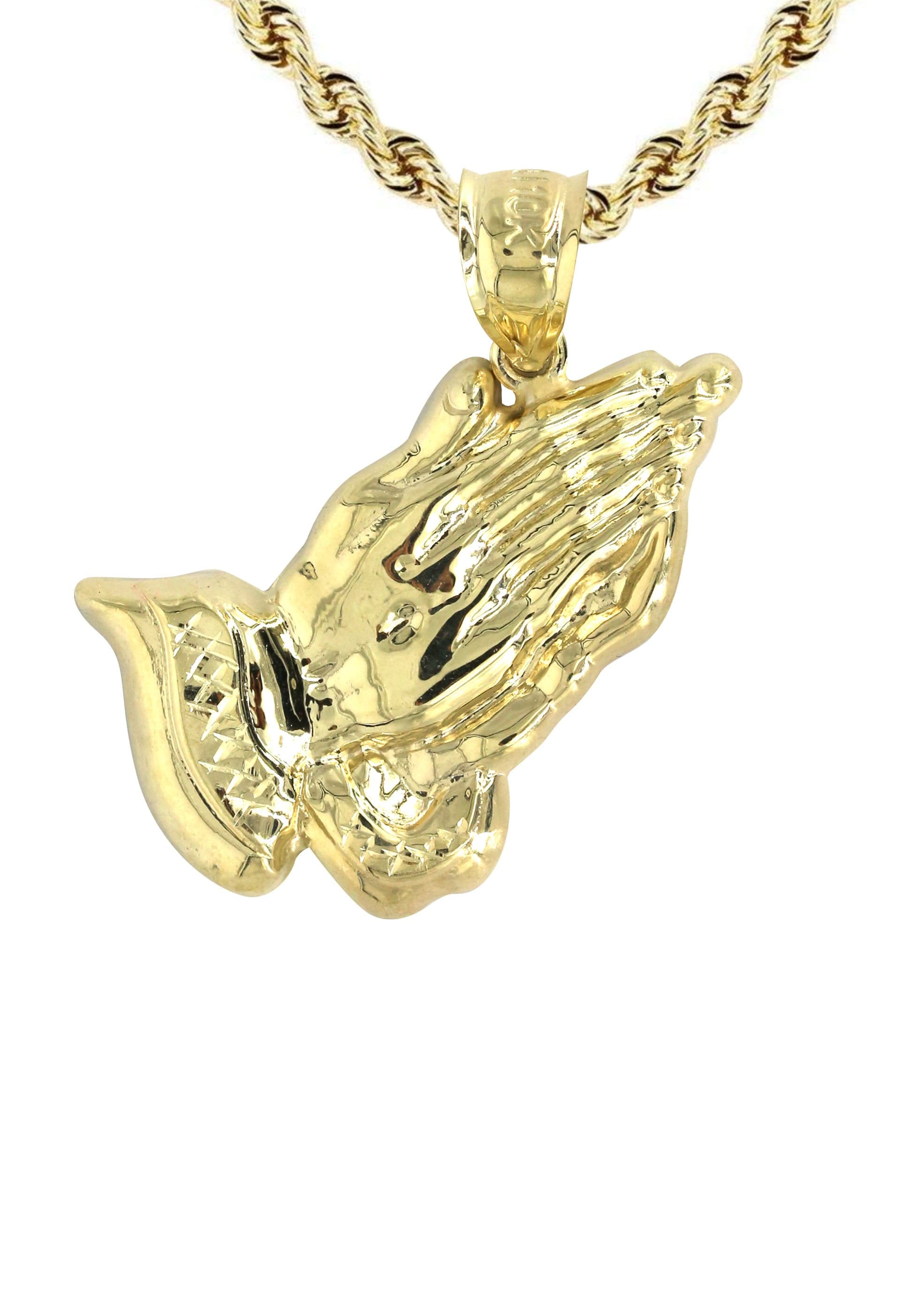 10K Yellow Gold Praying Hands Pendant Necklace for Women - 12.6 Grams Religious Jewelry Gift for Baptism, First Communion & Spiritual Occasions