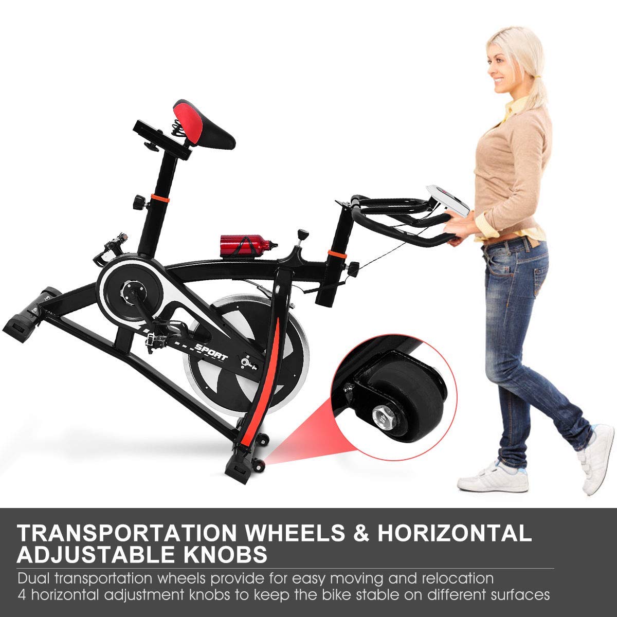 Goplus Adjustable Exercise Bike with Heart Rate Sensors & LCD Display - Professional Stationary Indoor Cycling Bike for Home & Gym - Perfect for Cardio Workouts, Weight Loss & Fitness Training