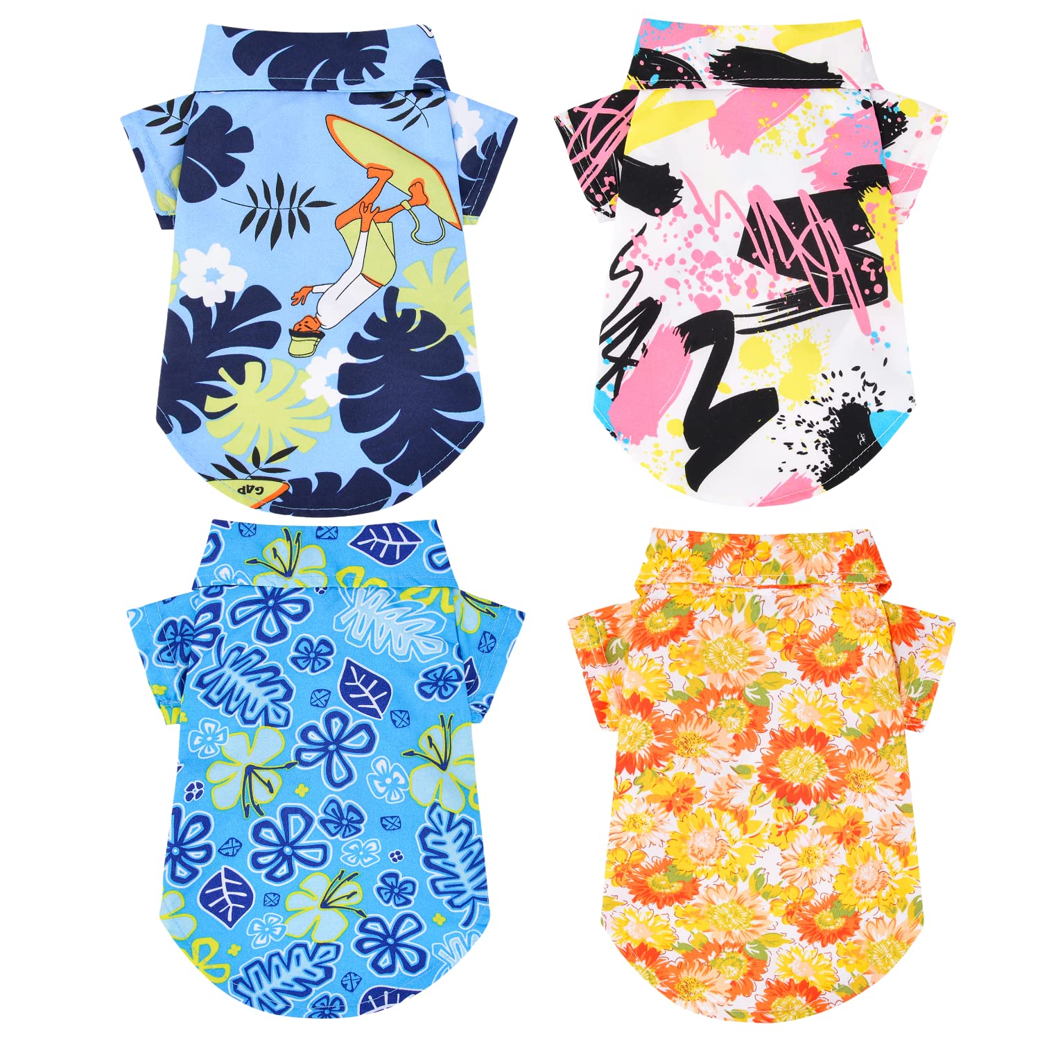 Hawaiian Dog T-Shirt 4 Pack for Small Dogs - Soft Mesh Sleeveless Puppy Shirts, Cute Pet Outfits for Summer Clearance - Perfect for Beach Parties, Outdoor Adventures & Daily Walks (Small, #1)