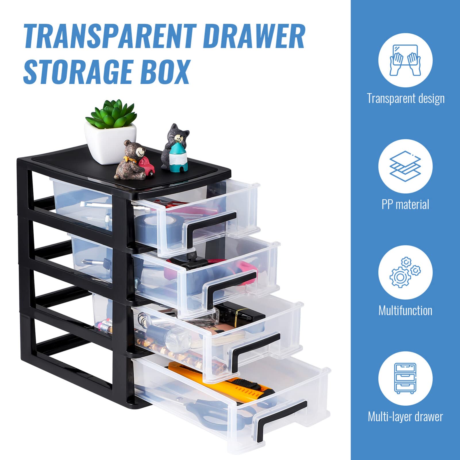 DOITOOL 4-Tier Plastic Storage Drawer Organizer - Portable Pull-Out Cabinet for Closet, Dresser, Desk, Shelf & Cupboard Organization | Home & Office Storage Solution for Clothes, Accessories & Small Items