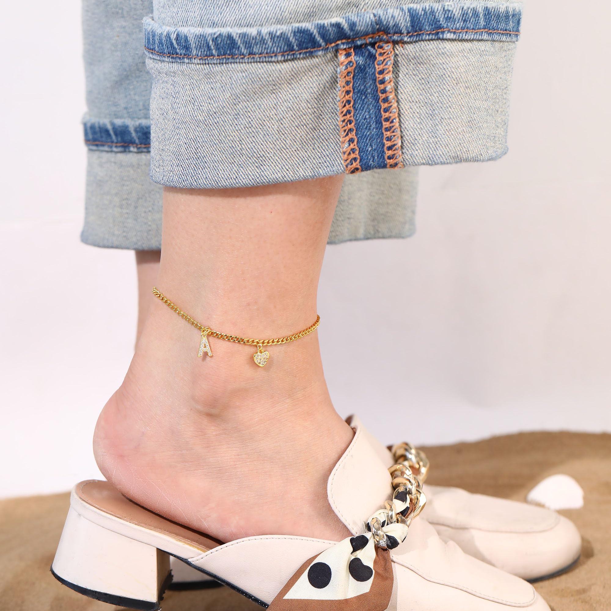 Initial Anklet for Women - Gold Plated Heart Ankle Bracelet | Valentine's Day, Birthday Gifts for Her | Trendy Teen Girl Jewelry | Perfect for Casual Wear, Beach Outfits & Special Occasions
