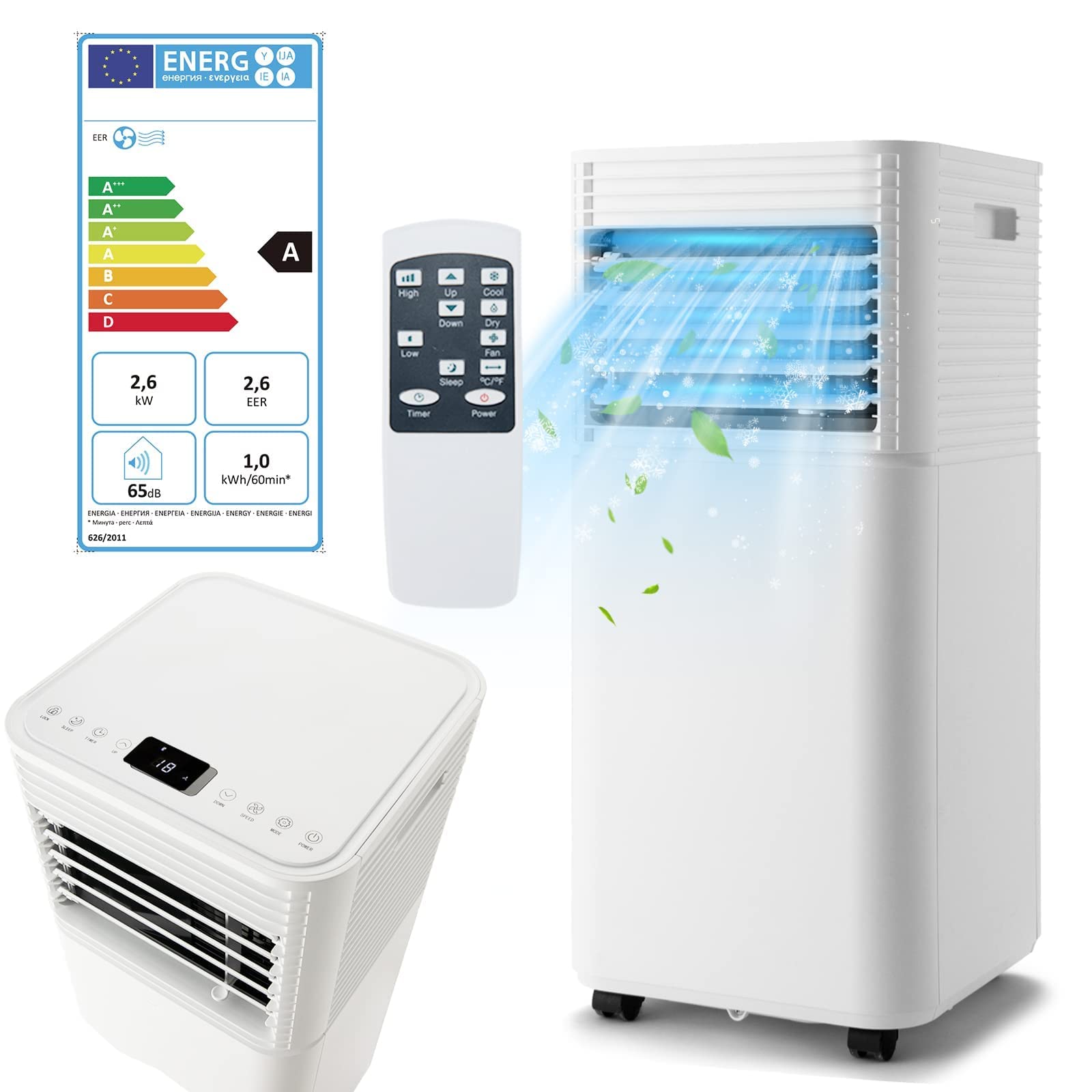 Portable Air Conditioner 9000 BTU with 4-in-1 Function - Cooling, Fan, Dehumidifier & Sleep Mode, Remote Control, 24H Timer & Child Lock for Rooms up to 33㎡ (88m³) - Perfect for Bedrooms, Offices & Small Apartments