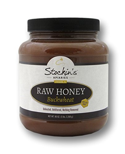 Stockin's Pure Raw Buckwheat Honey - Unheated, Unfiltered, 100% Natural - 5 Lb Bulk Jar (Pack of 4) - Perfect for Baking, Tea Sweetener & Healthy Recipes