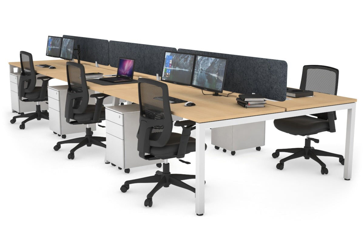 6-Person Office Workstation with Quadro Square Legs - 1600L x 800W Dimensions, Cable Management Scallop for Organized Workspace - Perfect for Open Office Layouts, Team Collaboration & Modern Workspaces