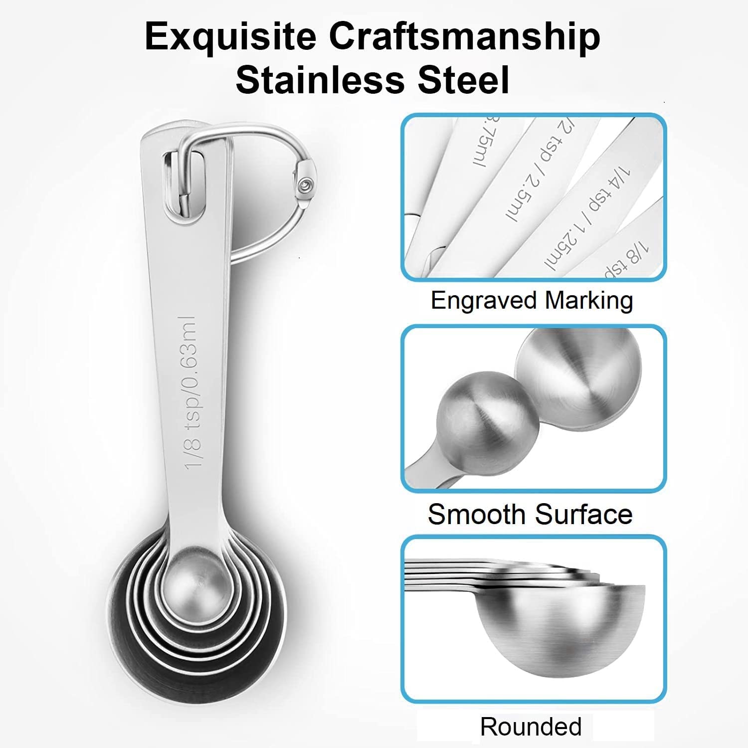 Premium Stainless Steel Measuring Spoons Set of 6 - Engraved Tablespoon & Teaspoon Scoops for Dry & Liquid Ingredients - Essential Baking & Cooking Utensils - Perfect for Spices, Flour, Sugar & Coffee - Ideal for Home Kitchen & Professional Baker Use