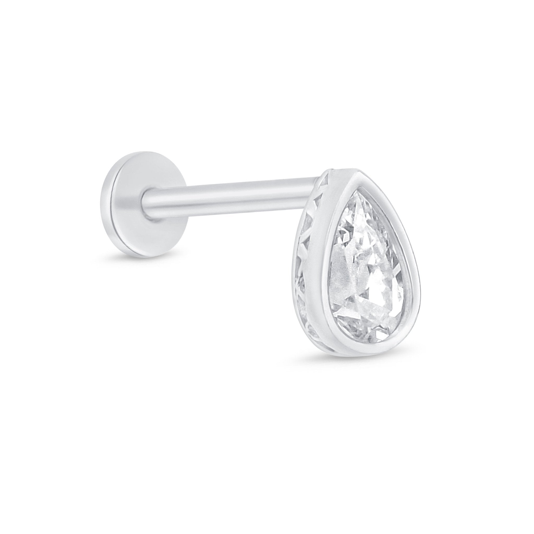 14k White Gold Pear Cut Cubic Zirconia Stud Earrings - Hypoallergenic Flat Back Post for Sensitive Ears - Perfect for Weddings, Parties & Everyday Elegance