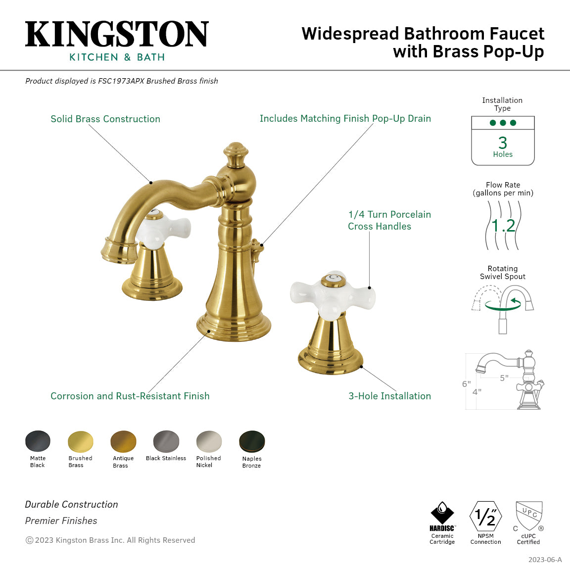American Classic FSC19733APX 3-Hole Widespread Bathroom Faucet with Brass Pop-Up Drain - Antique Brass Finish - Perfect for Vintage Style Bathroom Renovations & Modern Home Upgrades