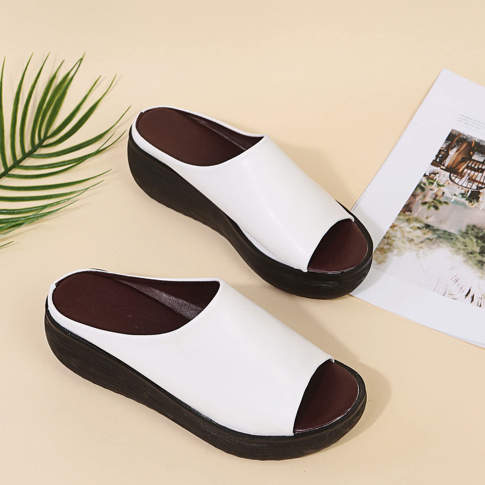 Women's Slip-On Sandals - Dressy Summer Casual Fish Mouth Open Toe Platform Wedge Slippers with Thick Sole | Comfortable Outdoor Slides for Beach, Vacation & Daily Wear