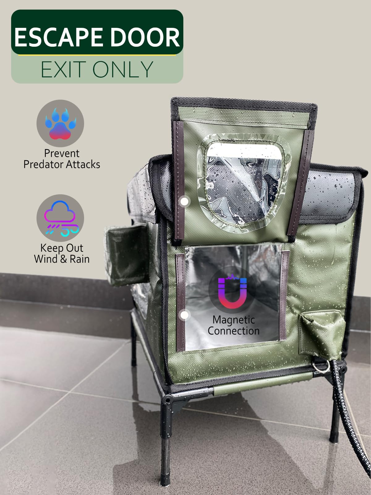 Heated Cat House - Insulated & Waterproof Outdoor Cat Shelter with Adjustable Awning & Escape Door - Indoor/Outdoor Use - Dark Green 13x17x20 Inches - Perfect for Winter Warmth & Backyard Protection