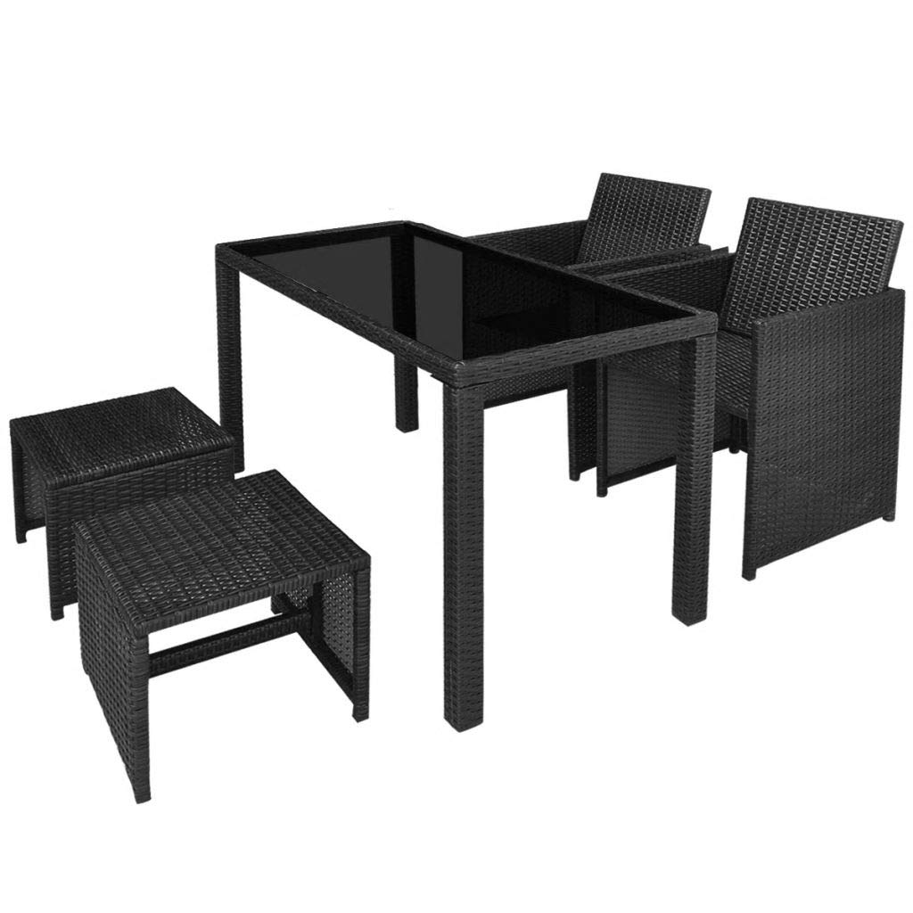 5PCS Outdoor Dining Set - Durable Patio Furniture with Large Rectangle Glass Table & Rattan Chairs, Steel Frame Conversation Set for Backyard, Garden, Poolside Dining and Entertaining