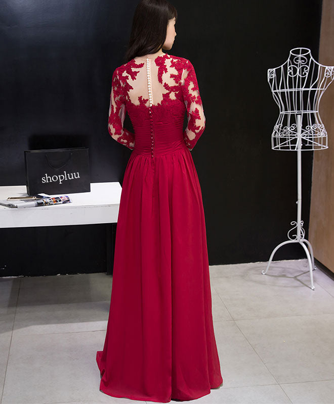 Elegant Burgundy Chiffon Lace Long Prom Dress - Formal Evening Gown for Bridesmaids, Homecoming, Quinceañera & Special Occasions