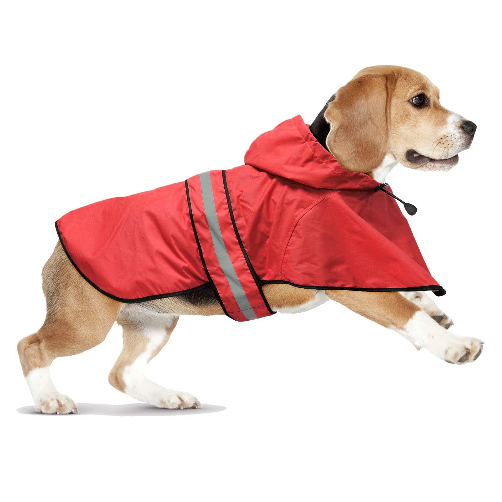 Waterproof Reflective Dog Raincoat with Hood - Lightweight Adjustable Poncho for Small, Medium & Large Dogs - High Visibility Safety Jacket for Rainy Walks & Outdoor Adventures (Medium, Red)