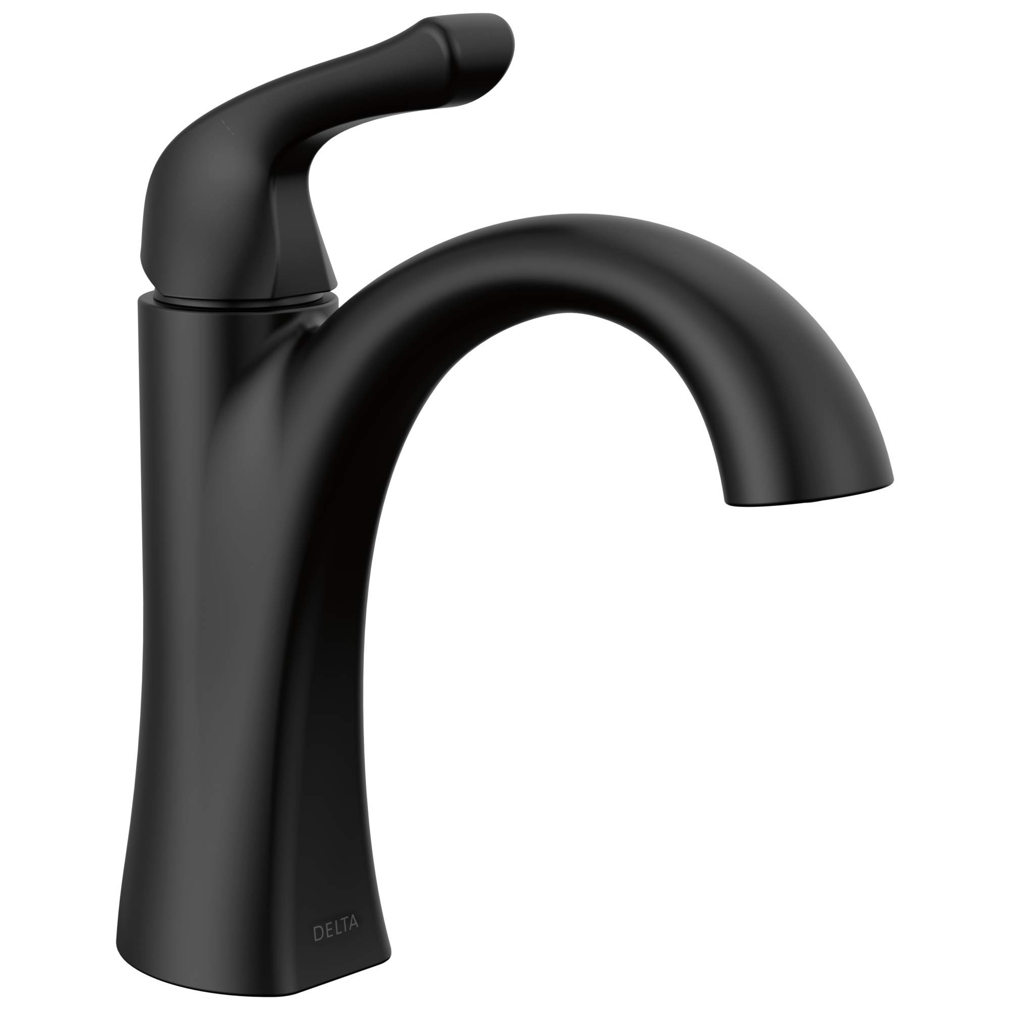 Delta Arvo Matte Black Single Hole Bathroom Sink Faucet with Drain Assembly - Single Handle Modern Faucet for Vanity, Powder Room & Guest Bathroom (Model 15840LF-BL)