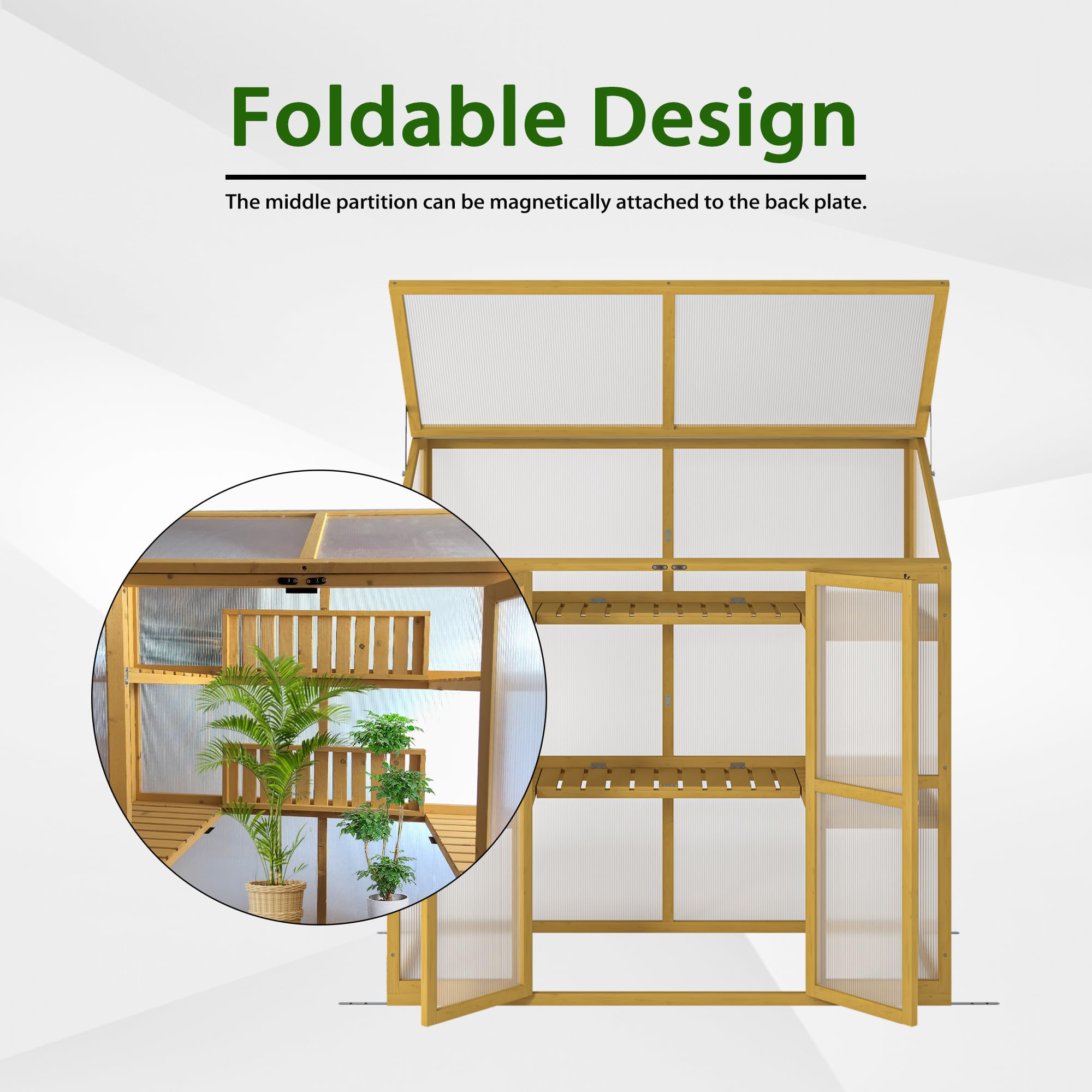 Wooden Cold Frame Greenhouse for Plants - Solid Wood Garden Greenhouse Cabinet with Transparent Flip-Top Roof - Raised Flower Shelf for Indoor/Outdoor Plant Protection - Perfect for Seed Starting, Herb Gardening & Winter Plant Shelter