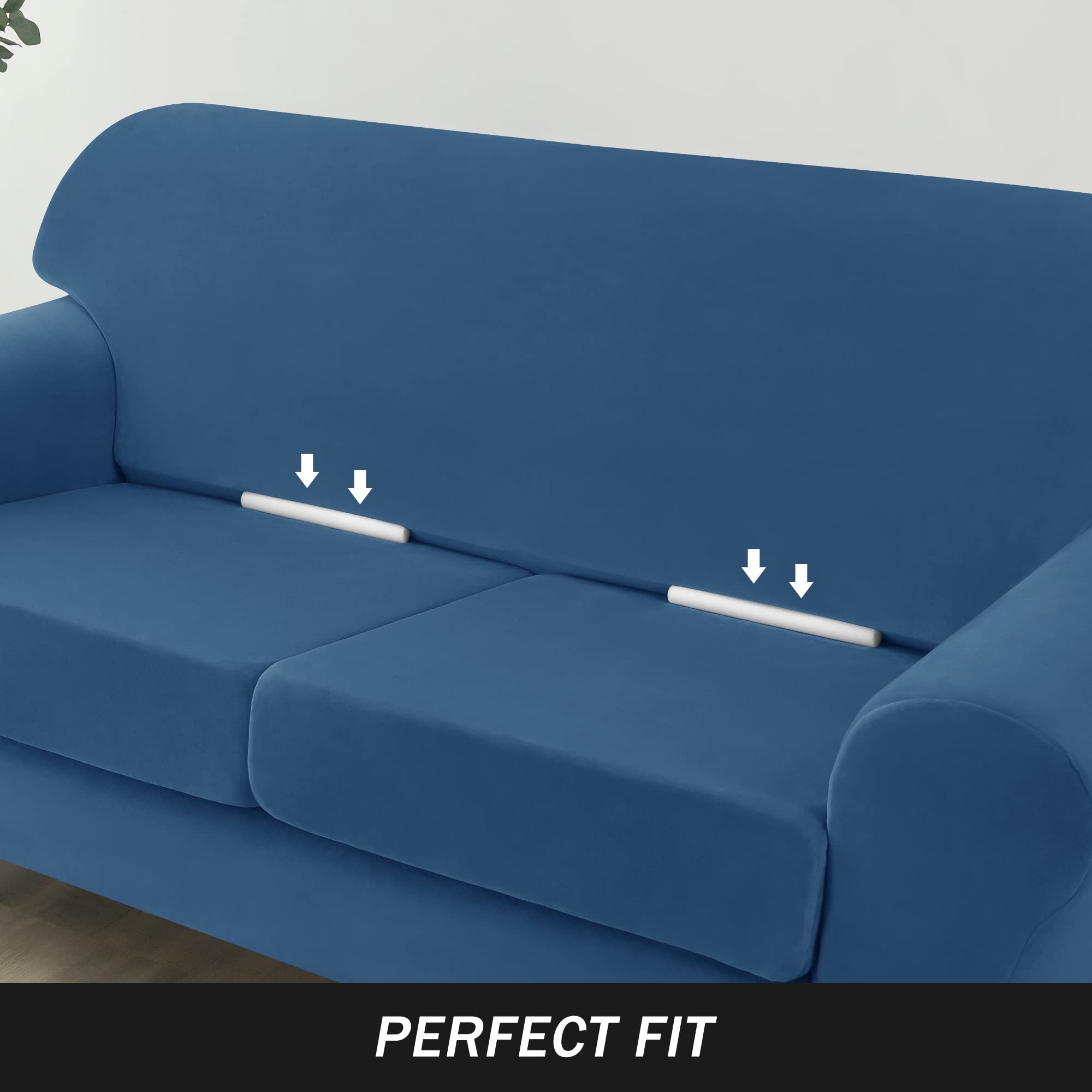 Stretch Velvet Sofa Slipcover - Ultra Soft Furniture Protector for Couch, Pets & Kids - Blue Small Size - Perfect for Living Room, Family Room & Home Decor