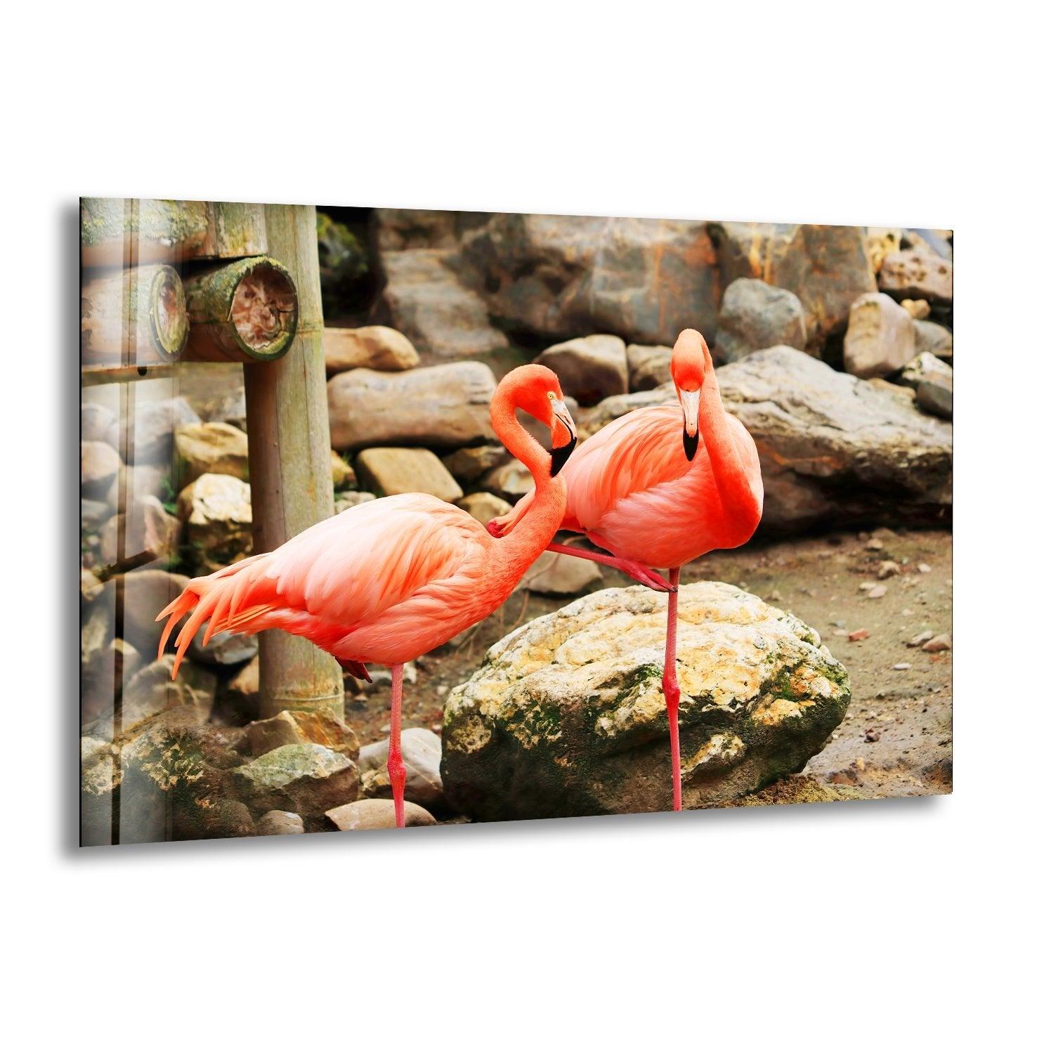 American Flamingo Glass Wall Art - Handmade Tropical Decor for Living Room, Bedroom & Office - Perfect for Coastal, Boho & Modern Home Decor