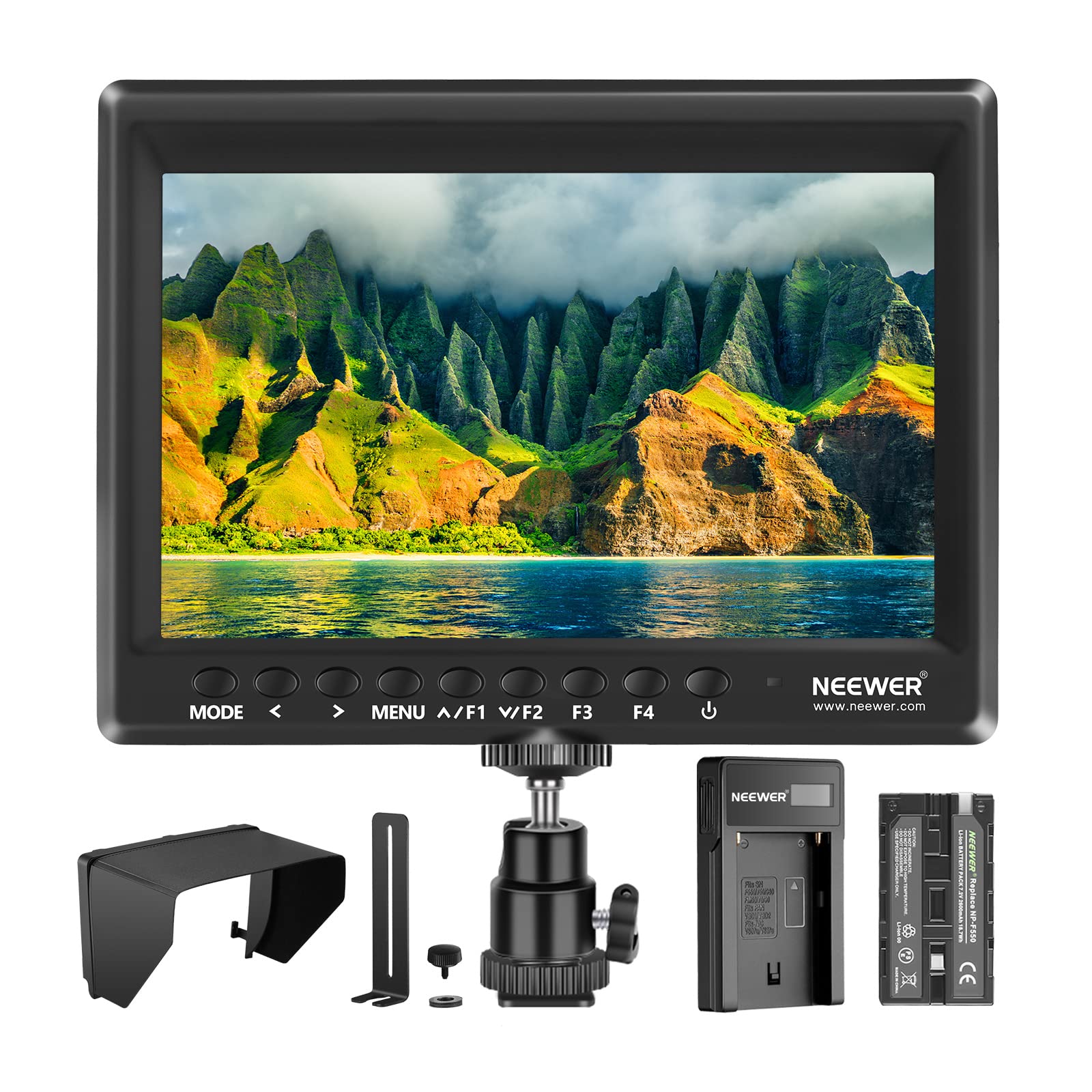 NEEWER F100 7 Inch Camera Field Monitor - HD 1280x800 IPS Screen, HDMI Input 1080p Video Assist with 2600mAh Battery & USB Charger for DSLR Cameras, Handheld Stabilizers, Film Rigs - Perfect for On-Set Monitoring, Vlogging & Professional Videography