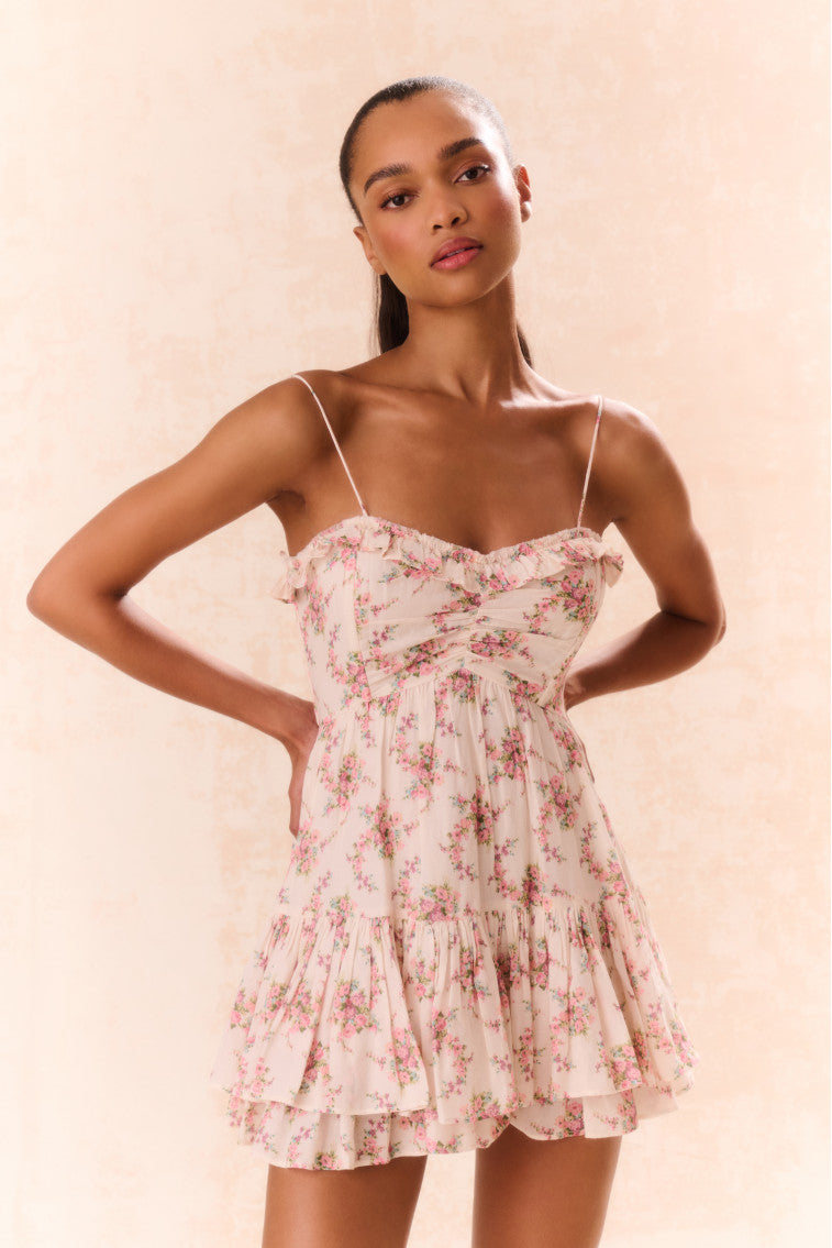 Linny Floral Mini Dress - Women's Summer Short Sleeve A-Line Party Cocktail Dress | Perfect for Weddings, Dates & Beach Vacations