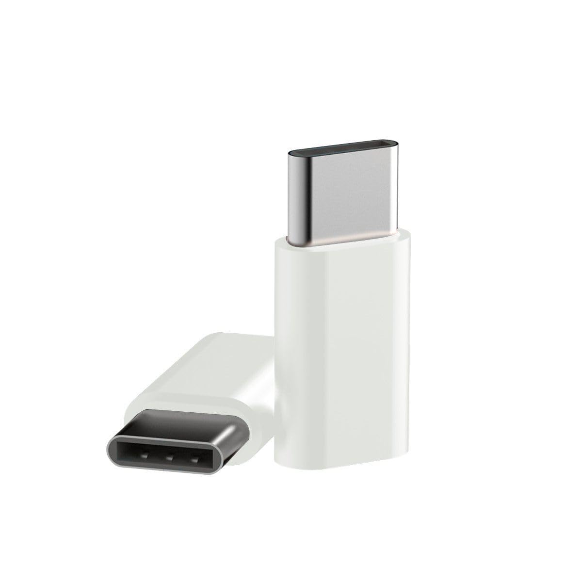 2-Pack Micro USB to USB C Adapter - USB Type C Male to Micro USB Female Converter - Compatible with Samsung Galaxy, Huawei, Type-C Phones & Tablets - White - Perfect for Charging & Data Transfer