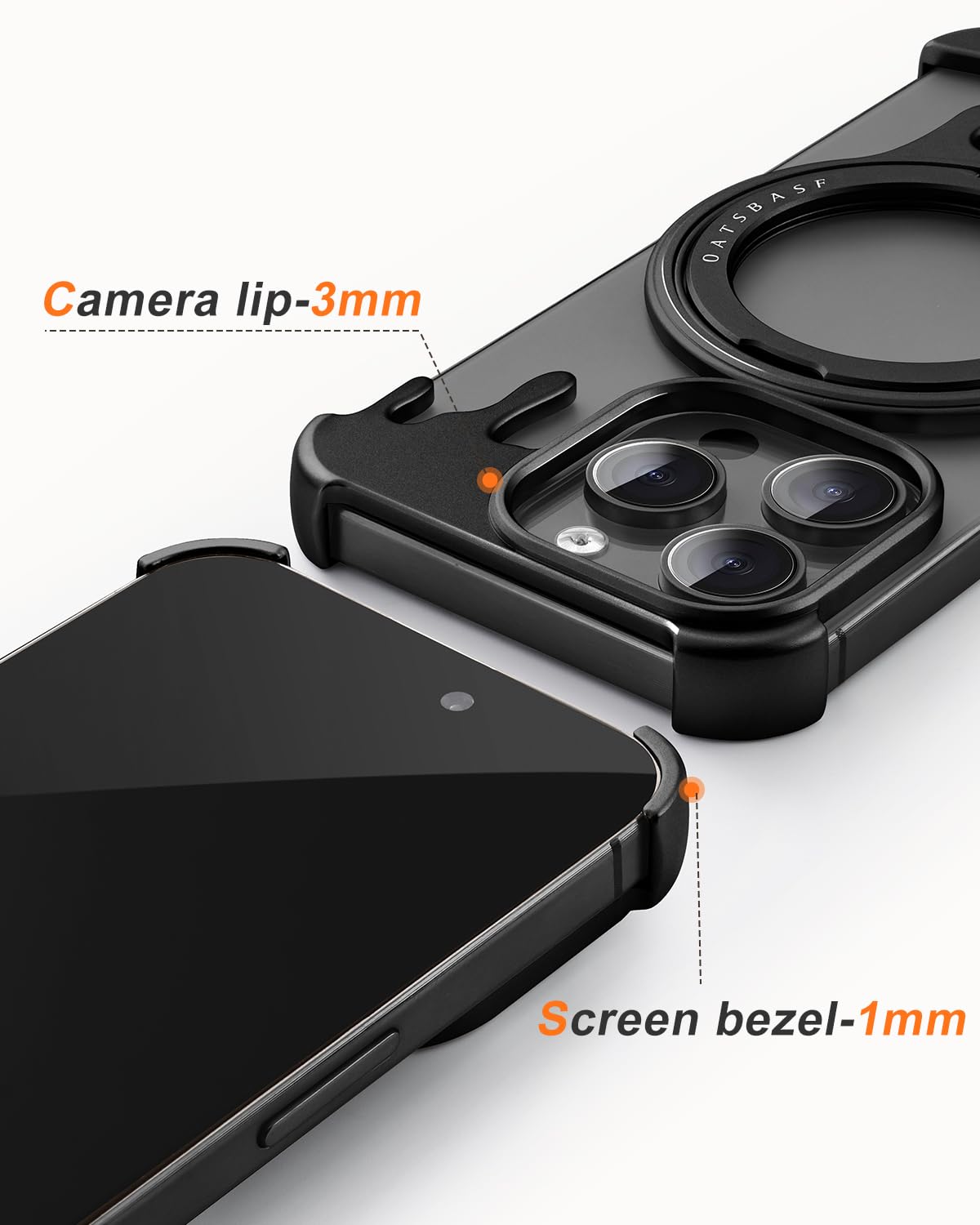 Premium Metal Frameless Bumper Case for iPhone 15 Pro Max - 360° Rotatable Magnetic Kickstand | Slim Shockproof Aluminum Protective Cover | Perfect for Work, Travel & Outdoor Activities (Black)