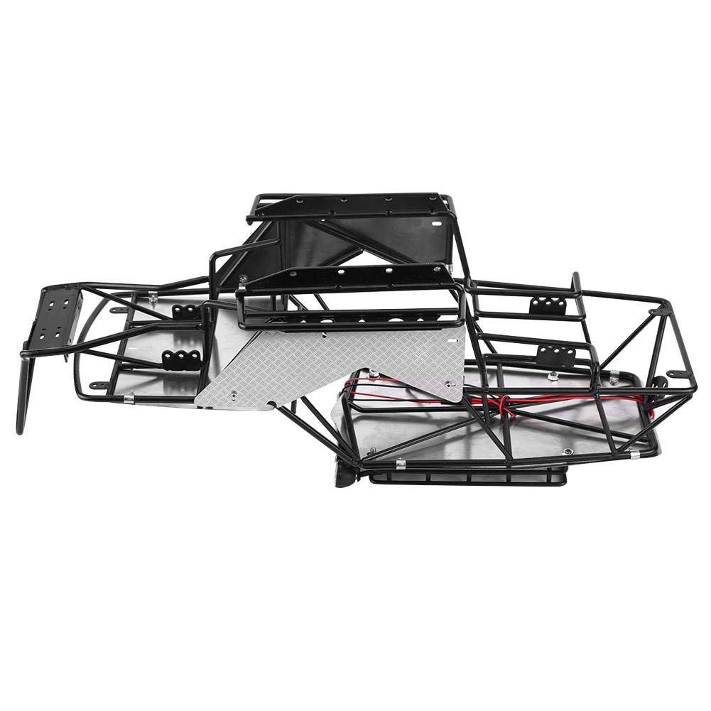 High-Quality Metal RC Car Frame with Guard Plate, Roof Rack & LED Lights - Durable Off-Road Vehicle Chassis for Crawler, Rock Racing & Trail Adventures