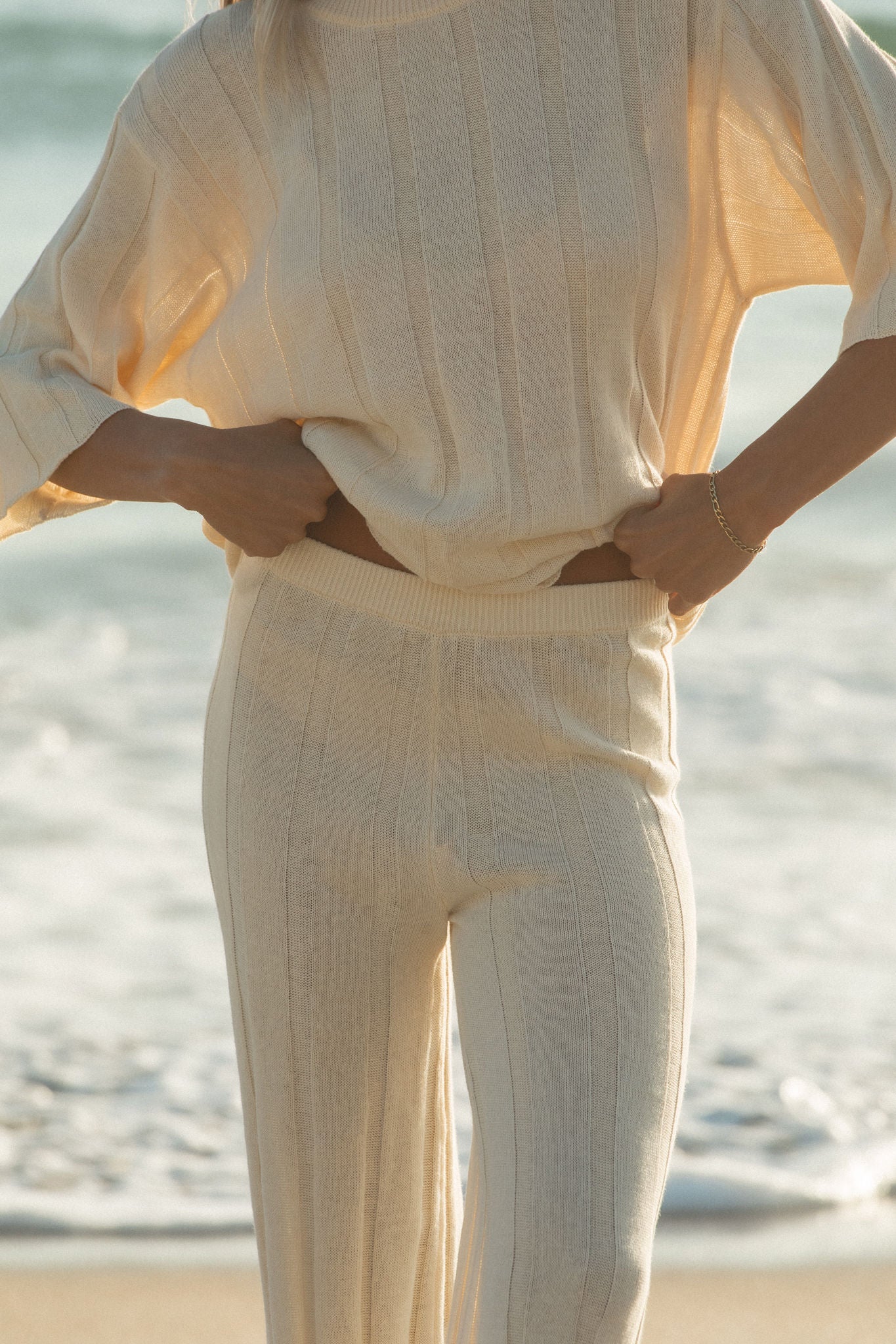 Seashell Ribbed Cotton Blend Sweater Pants for Women - Soft Lounge Pants, Cozy Casual Wear for Home, Yoga & Relaxation