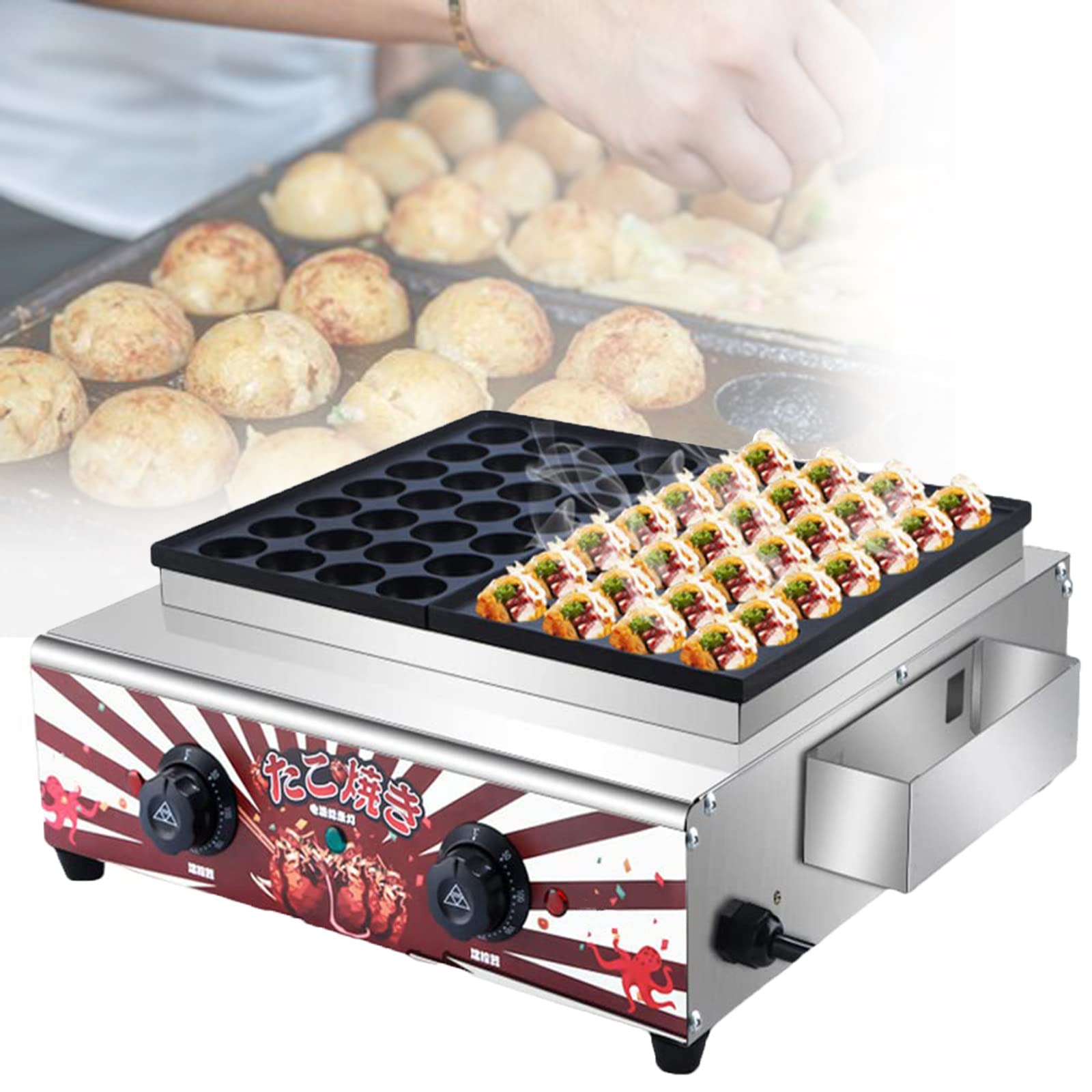Commercial Electric Takoyaki Grill Pan - 56 Hole Japanese Octopus Ball Maker for Fried Eggs, Steak & Baking | Perfect for Restaurants, Food Trucks & Home Cooking