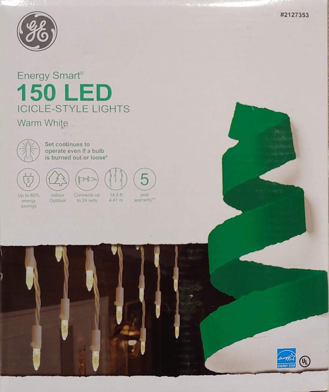GE 'Energy Smart' 150 LED Mini White Plug-in Outdoor Icicle Christmas Lights - Perfect for Holiday Decorations, Rooflines, and Winter Party Lighting