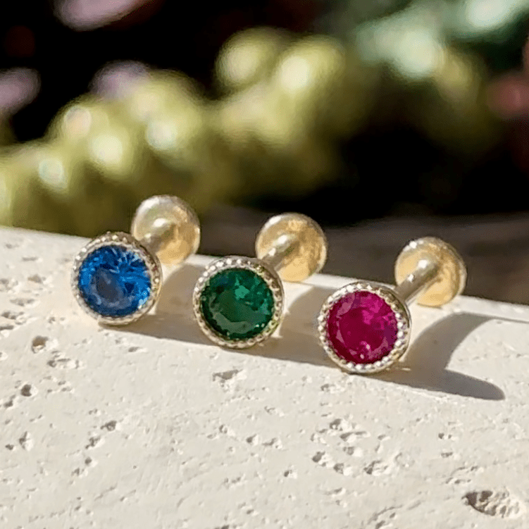 14k Solid Yellow Gold Ruby Flat Back Stud Earrings with Milgrain Detail - Perfect for Everyday Wear & Special Occasions