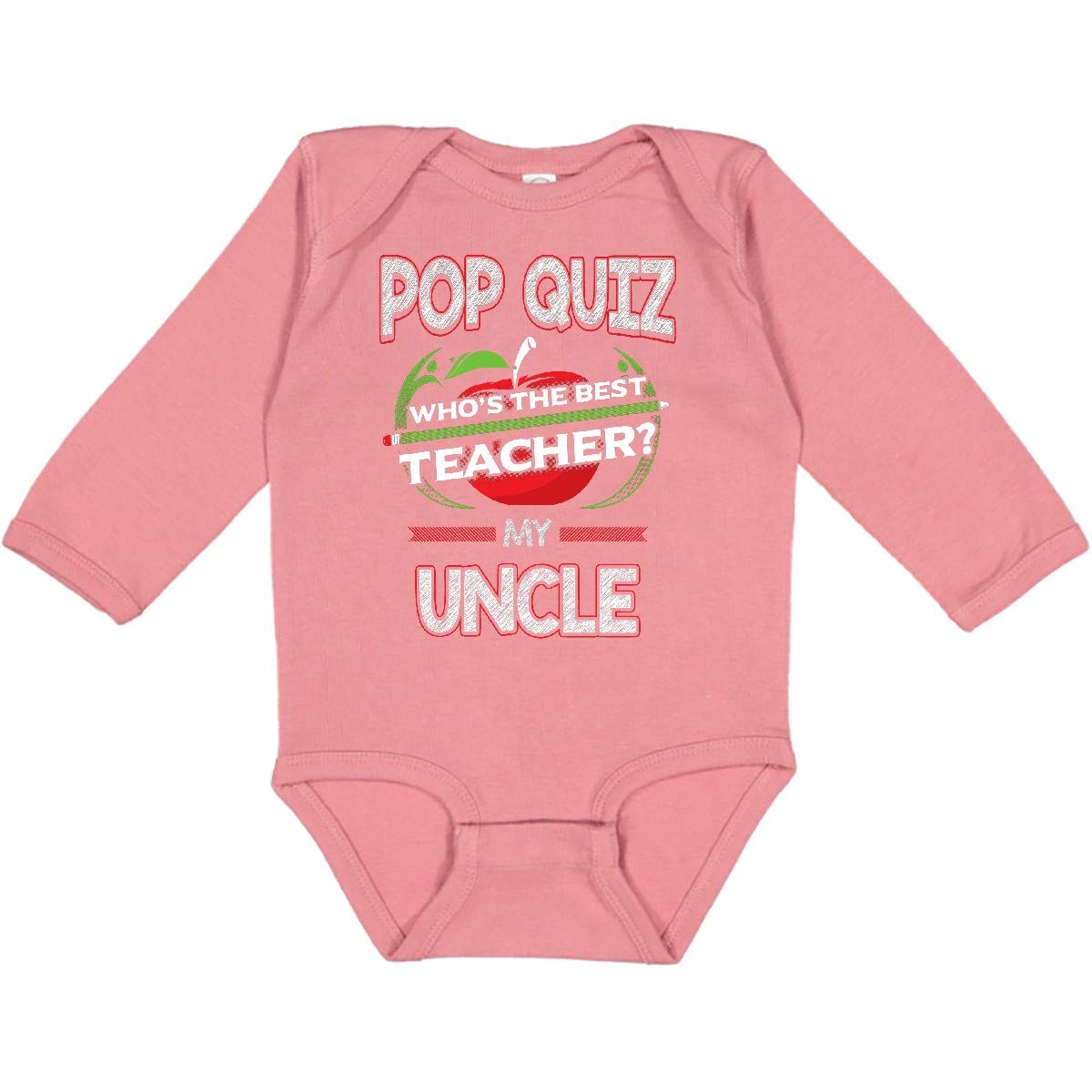 Inktastic Pop Quiz Uncle Best Teacher Long Sleeve Baby Bodysuit - Perfect Gift for Teacher Appreciation, First Day of School & Educational Events