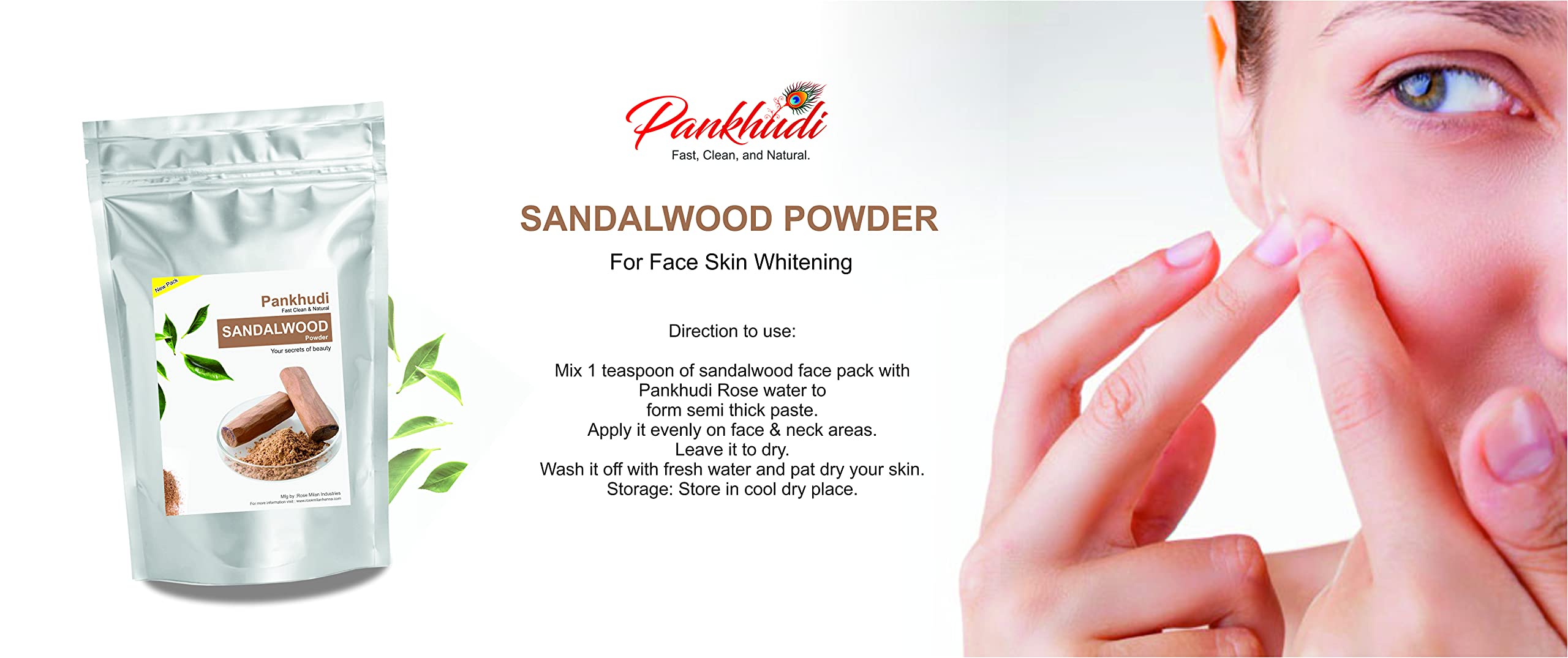100% Pure & Natural Sandalwood Powder for Face - Organic Chandan Powder 100g | Skin Whitening, Brightening & Glow | DIY Face Mask, Ayurvedic Skincare, Spa Treatments