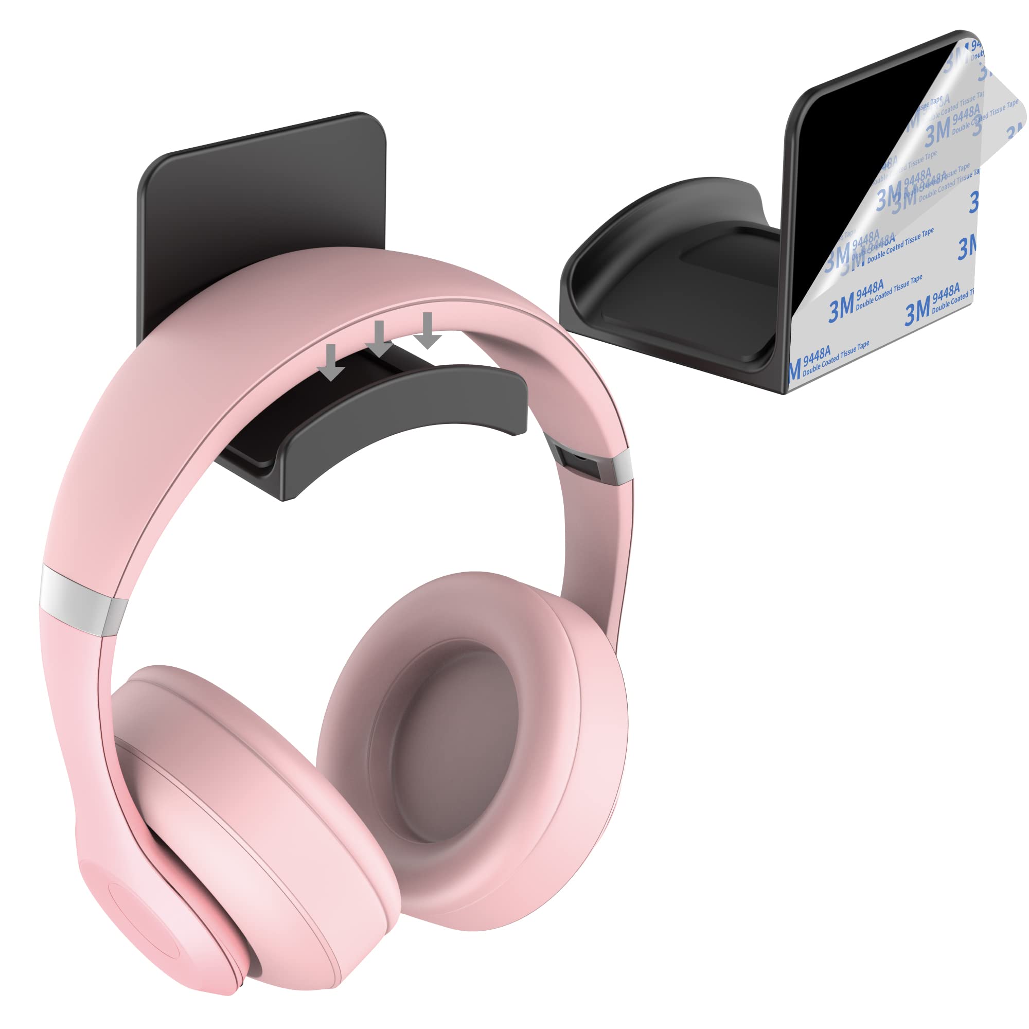 HomeMount Adhesive Gaming Headphone Stand - Universal Headset Holder & Controller Hook for Desk Mount (Black) | Perfect for Gaming Setups, Home Offices & Workspace Organization