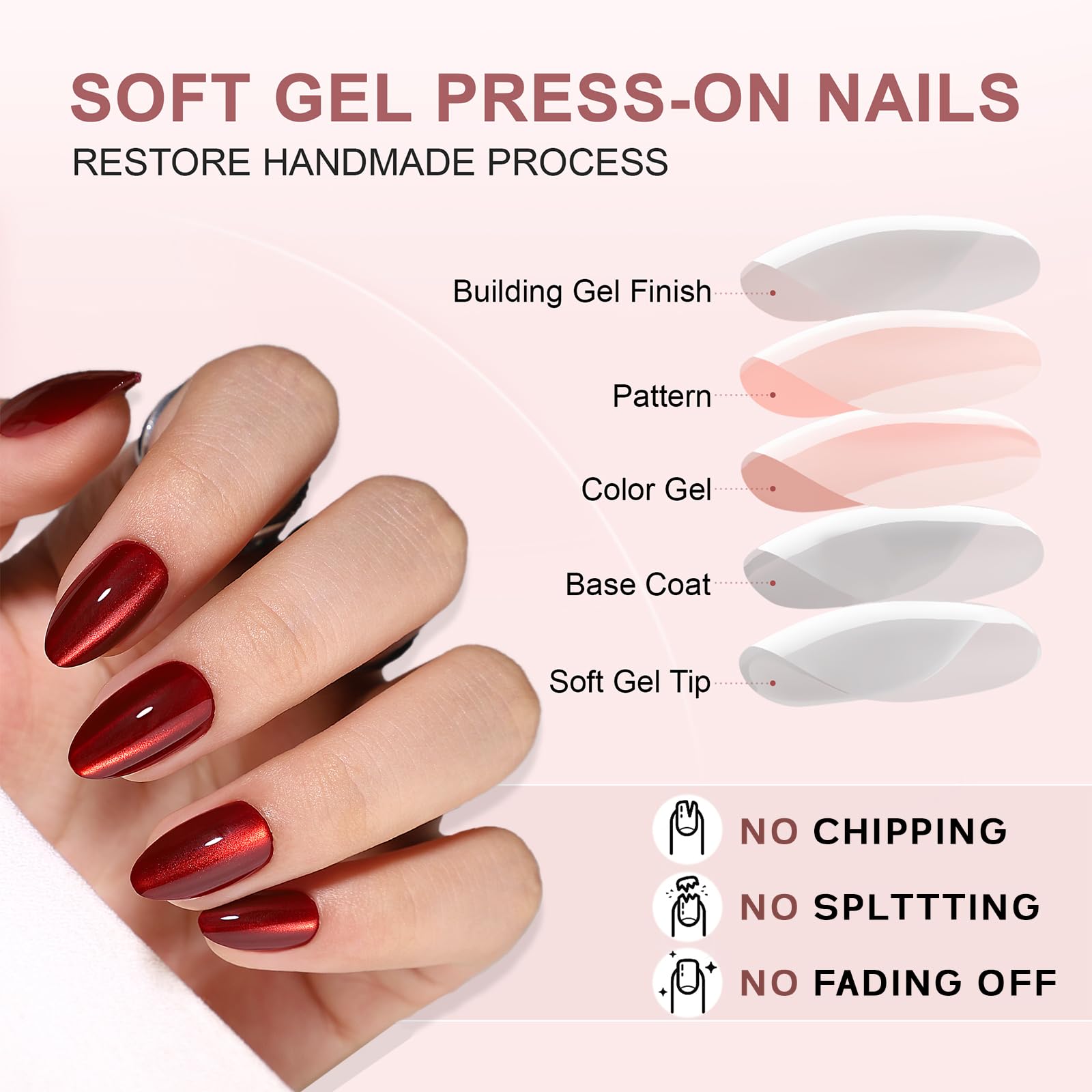 **Aurora Mirror Red Soft Gel Press on Nails Short Almond - 32pcs 16 Sizes Glossy Glitter Cat Eye Nails with Nail Glue | Reusable Fake Nails for Women | Perfect for Parties, Weddings & Everyday Glam**