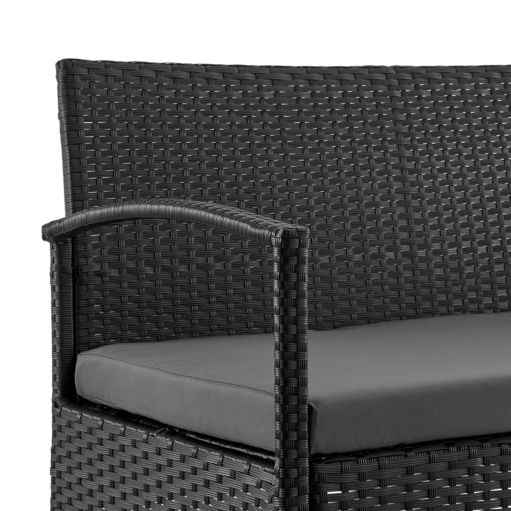 Manhattan Comfort Noli 4-Piece Outdoor Patio Furniture Set - Steel Rattan Conversation Set with 2 Armchairs, Loveseat & Tempered Glass Coffee Table | Waterproof Cushions | Grey | Perfect for Garden, Backyard, Poolside & Terrace Relaxation