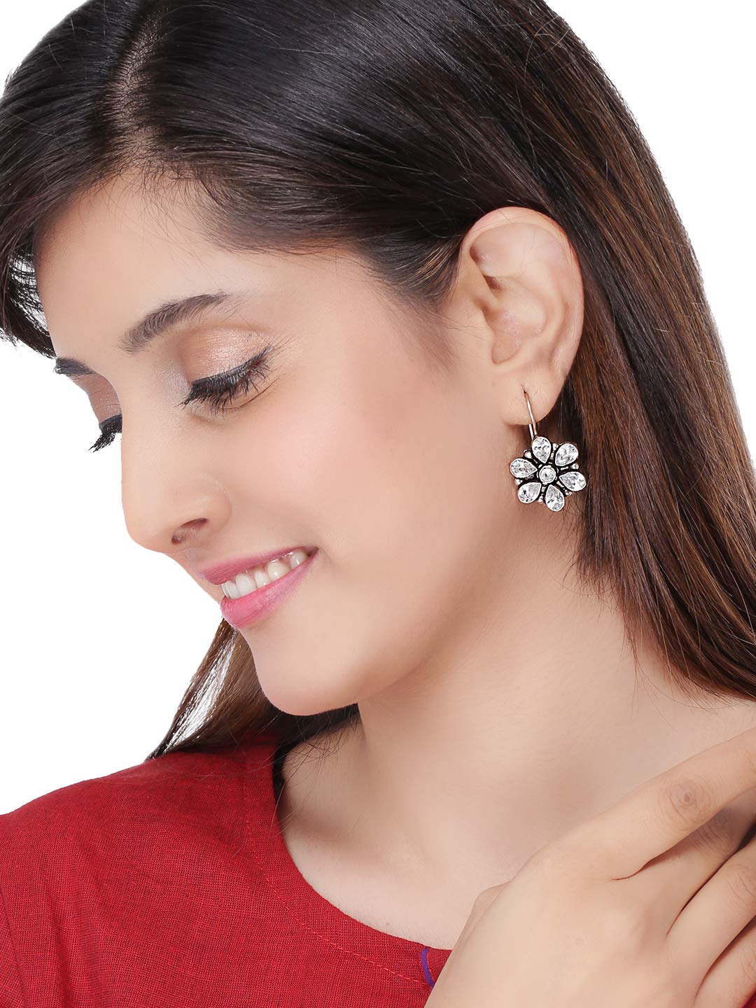 Oxidized Silver Floral Drop Earrings for Women – White Stone Studded Traditional German Silver Jewelry | Elegant Yellow Chimes Dangle Earrings for Girls & Women | Perfect Birthday Gift, Anniversary Present for Wife | Ideal for Parties, Weddings & Casual Wear