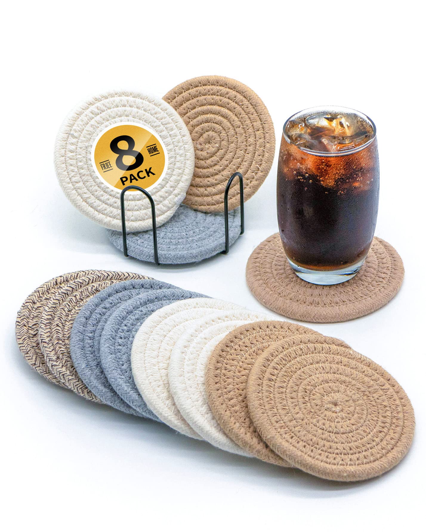 8-Pack Absorbent Heat-Resistant Drink Coasters with Holder - Boho Style Coffee Table Decor for Coffee, Tea & Cocktails - Perfect for Home, Kitchen & Christmas Decorations