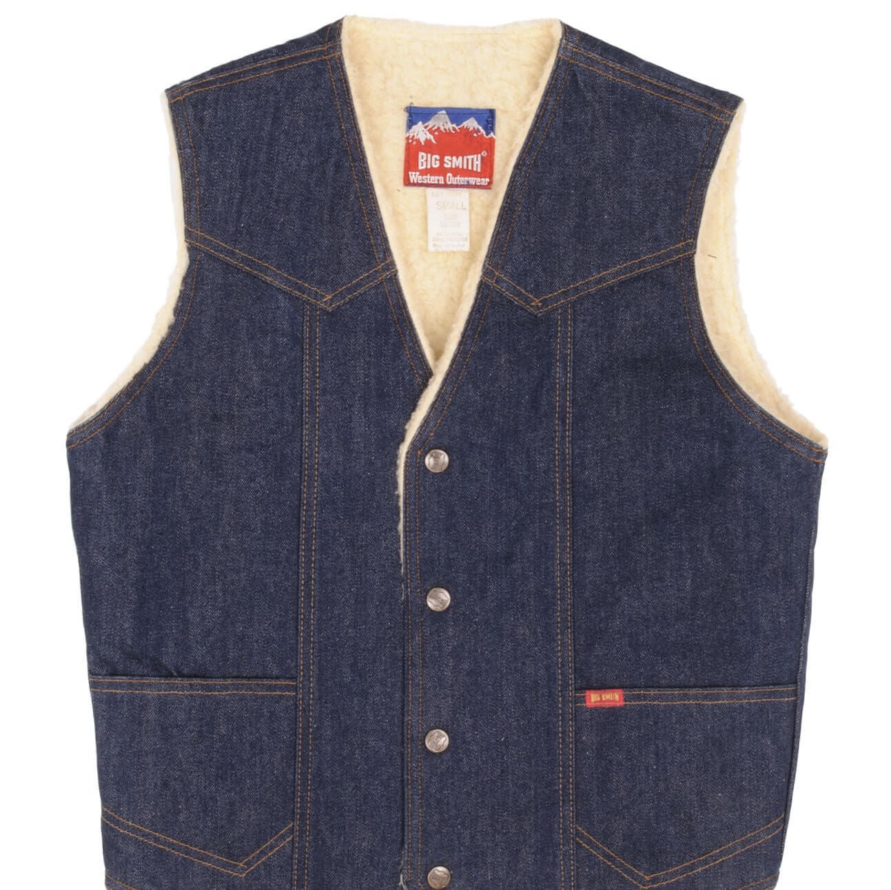 Vintage Big Smith Sherpa Denim Vest - Size Small - Made in USA - 1960s Retro Style - Perfect for Casual Outfits, Layering & Outdoor Adventures