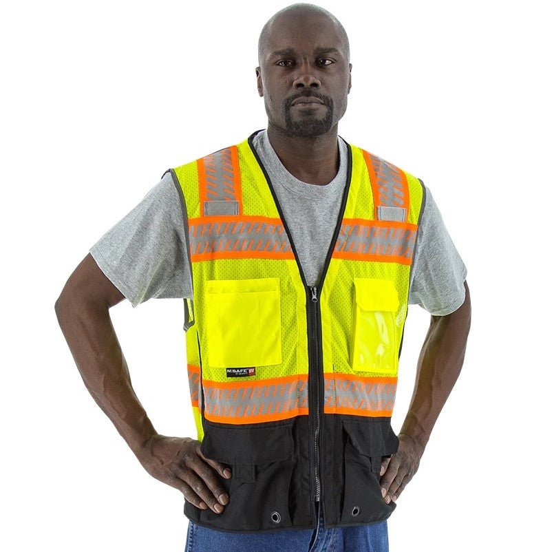 ANSI Class 2 High Visibility Mesh Safety Vest with Zipper - Reflective Work Vest for Construction, Road Work & Chainsaw Use